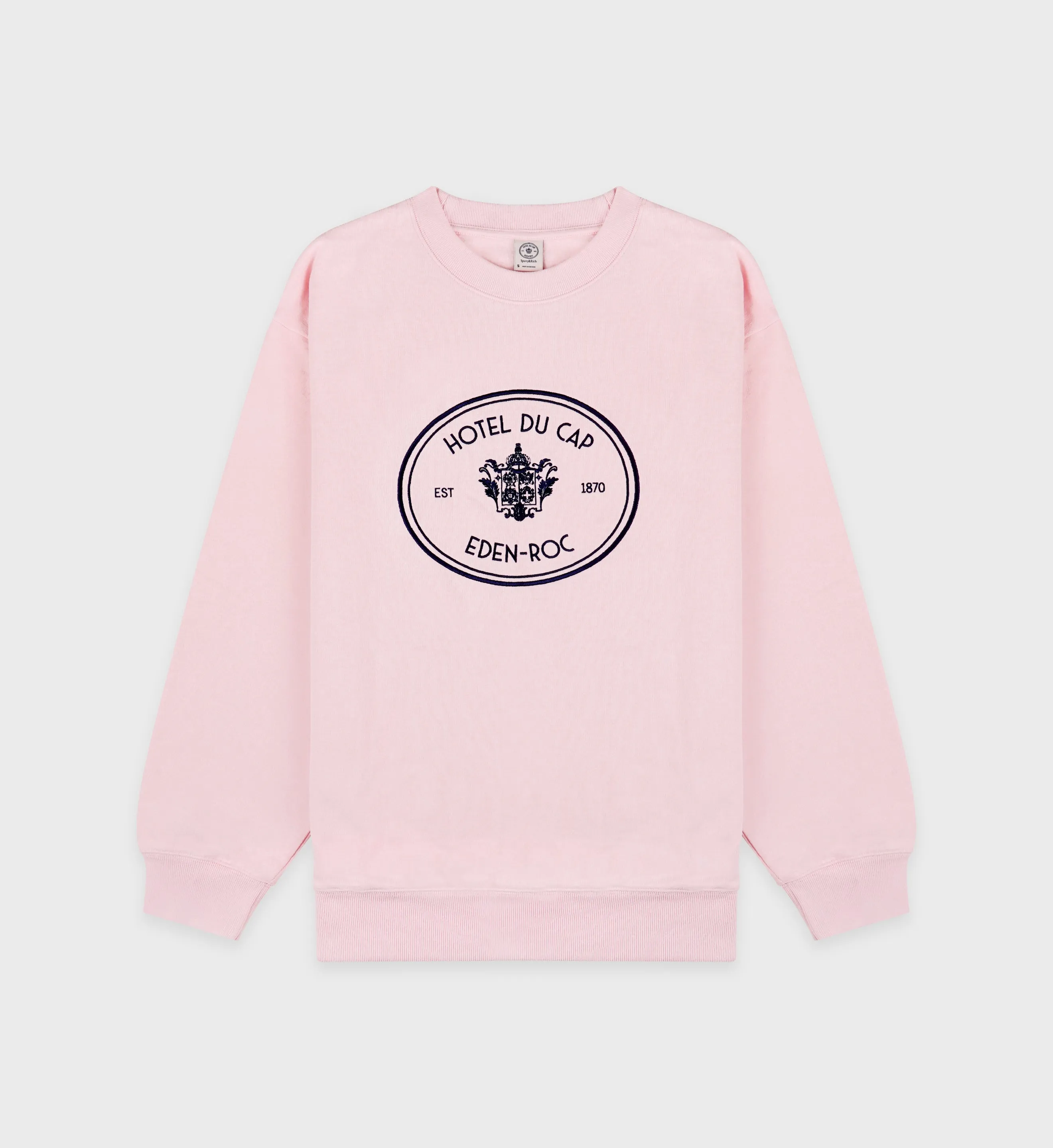 Eden Crest Crewneck - Pink Dolphin/Navy sold by Sporty and Rich