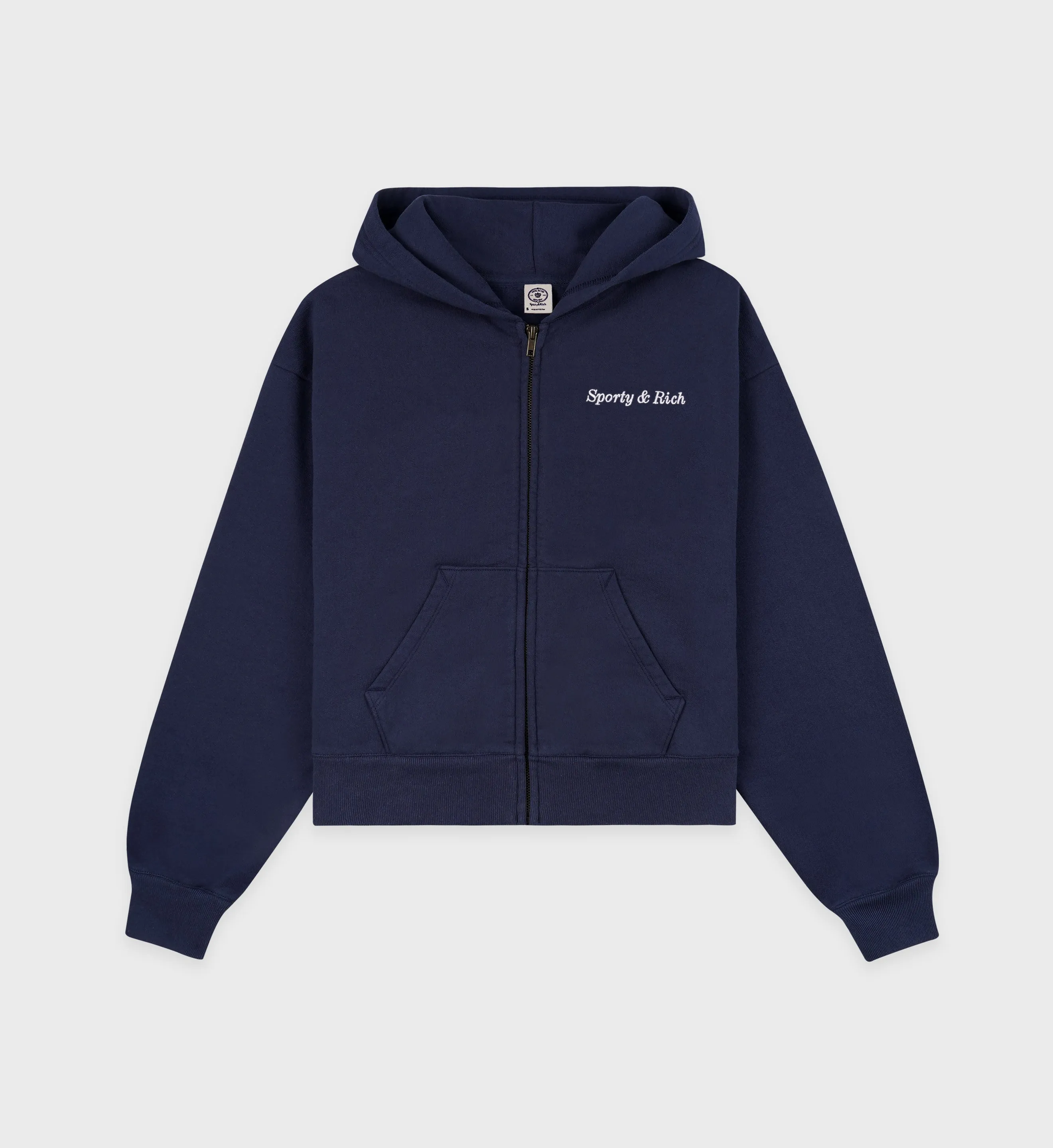 Eden Crest Cropped Zip Hoodie - Navy/White sold by Sporty and Rich