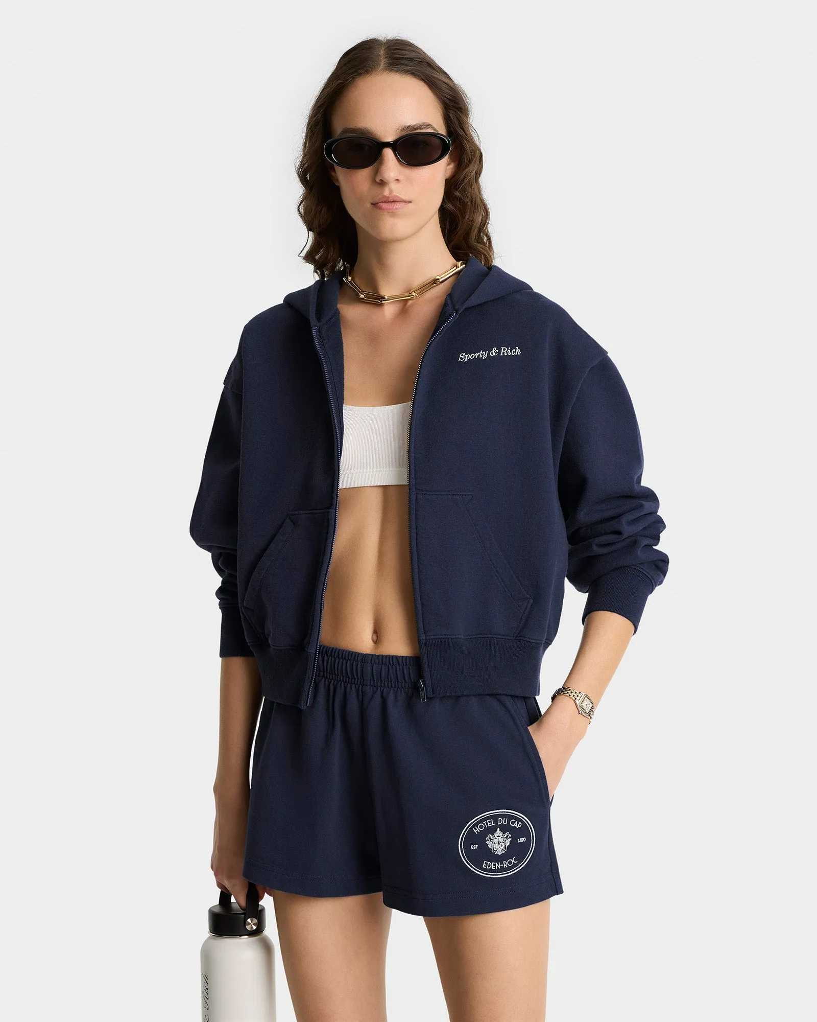 Eden Crest Cropped Zip Hoodie - Navy/White sold by Sporty and Rich product image thumbnail 5