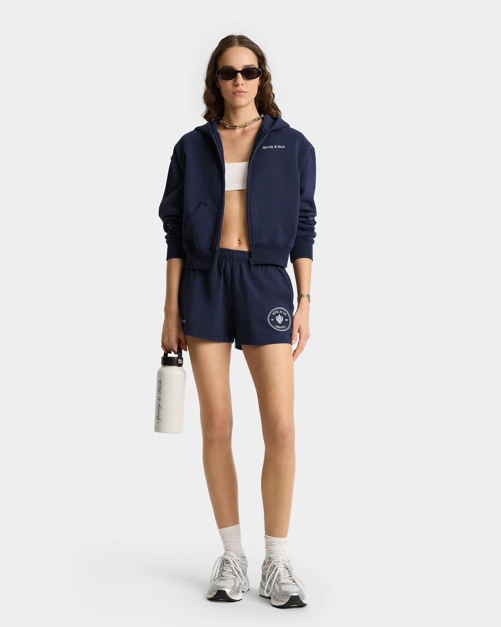Eden Crest Cropped Zip Hoodie - Navy/White sold by Sporty and Rich product image thumbnail 4