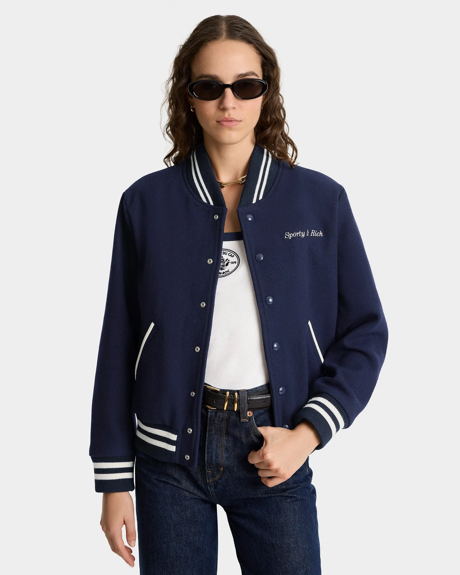 Eden Crest Varsity Jacket Women - Navy/White sold by Sporty and Rich product image thumbnail 4