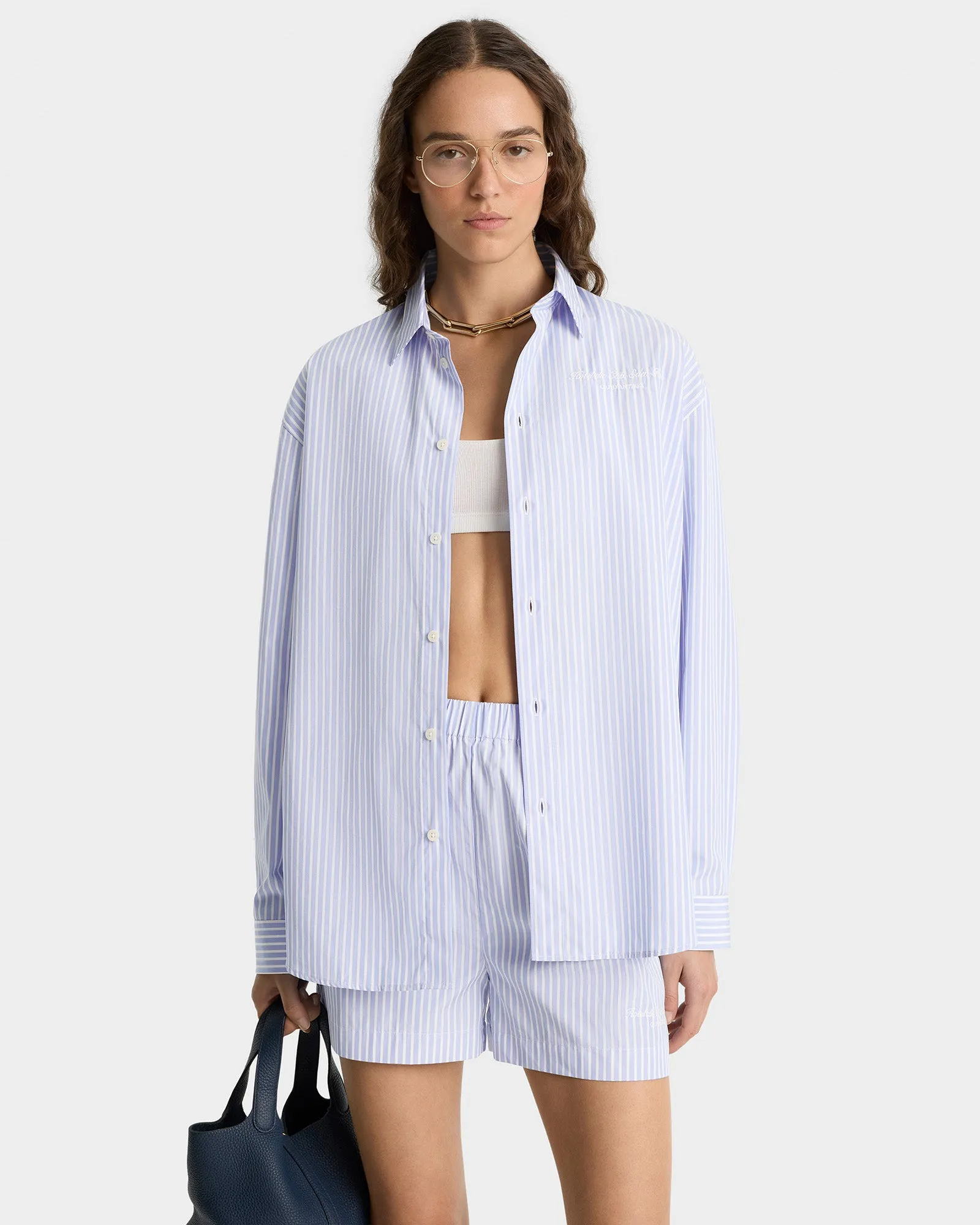 Eden Script Oversized Shirt - Blue/White Stripe sold by Sporty and Rich product image thumbnail 4