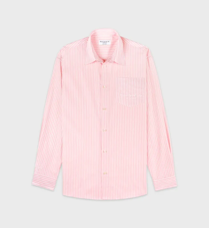 Eden Script Oversized Shirt - Pink/White Thin Stripe sold by Sporty and Rich