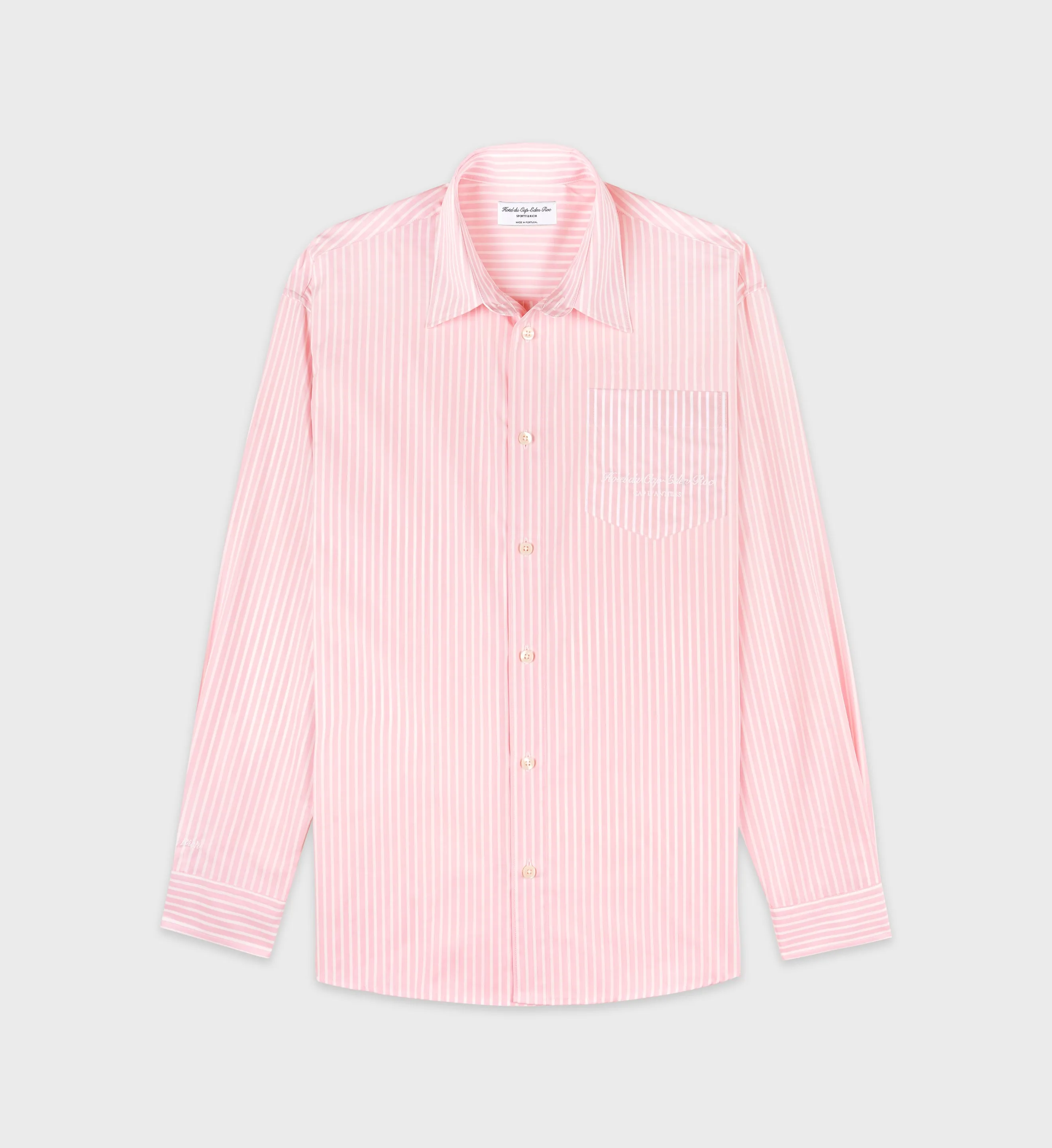 Eden Script Oversized Shirt - Pink/White Thin Stripe sold by Sporty and Rich