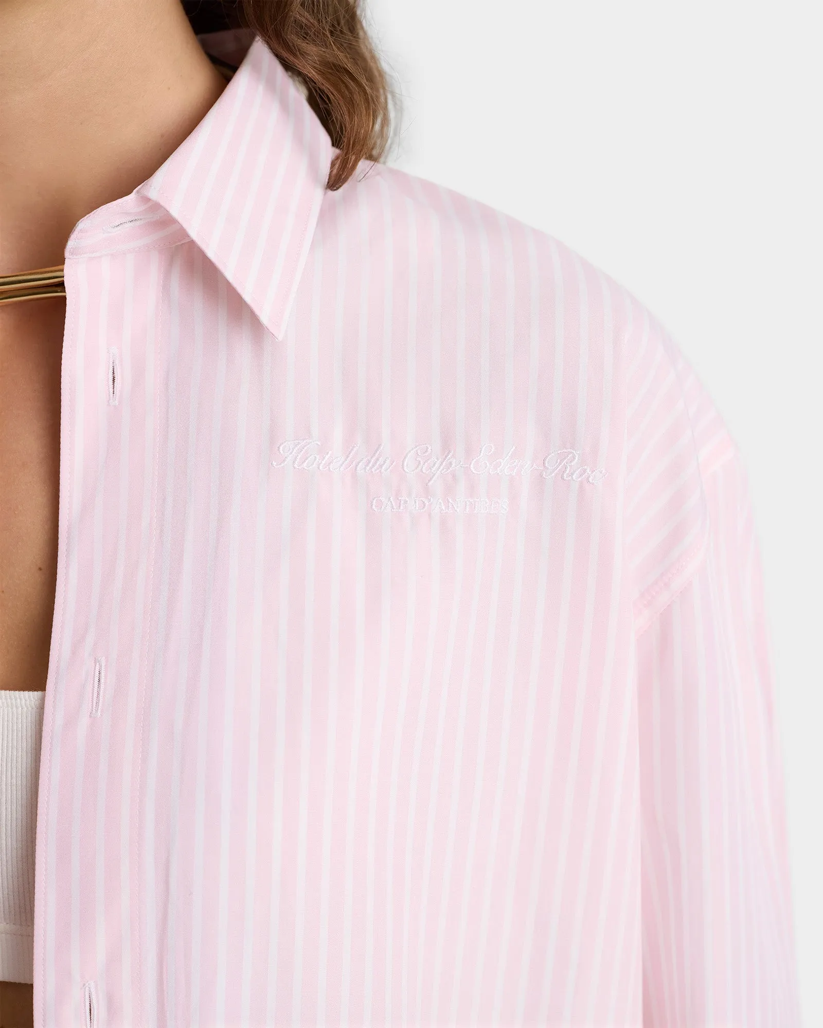 Eden Script Oversized Shirt - Pink/White Thin Stripe sold by Sporty and Rich product image thumbnail 4