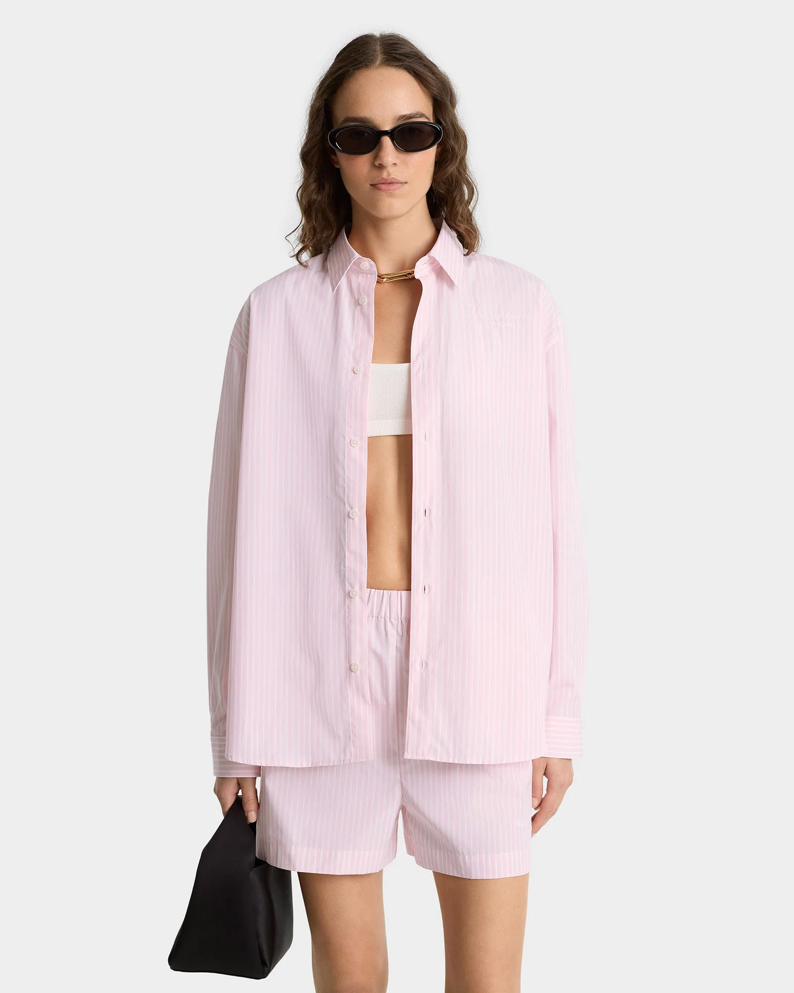 Eden Script Oversized Shirt - Pink/White Thin Stripe sold by Sporty and Rich product image thumbnail 3