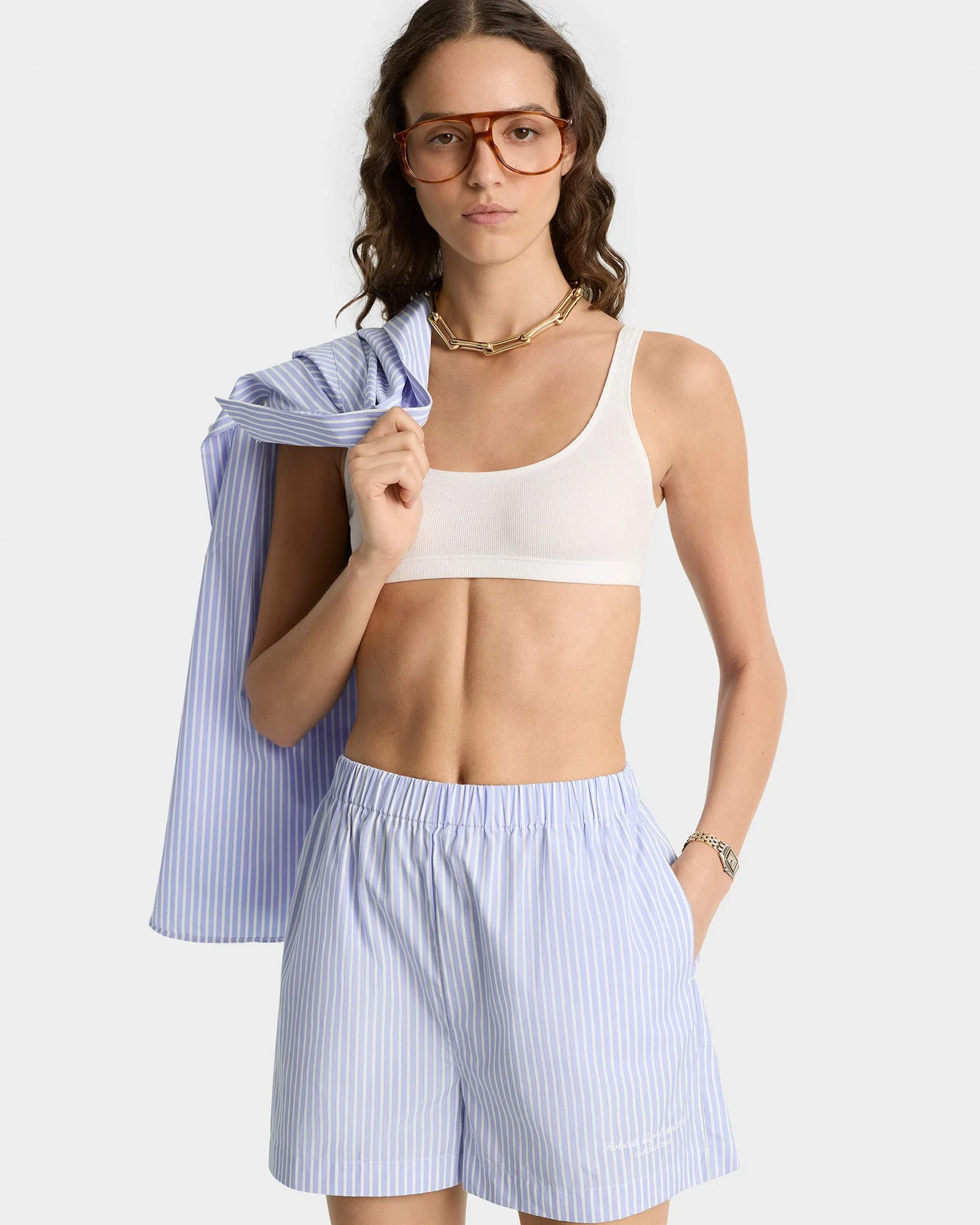 Eden Script Poplin Short - Blue/White Stripe sold by Sporty and Rich product image thumbnail 3