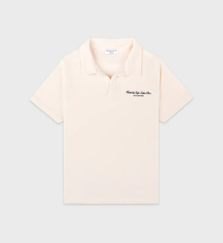 Eden Script Terry Polo - Cream/Navy sold by Sporty and Rich