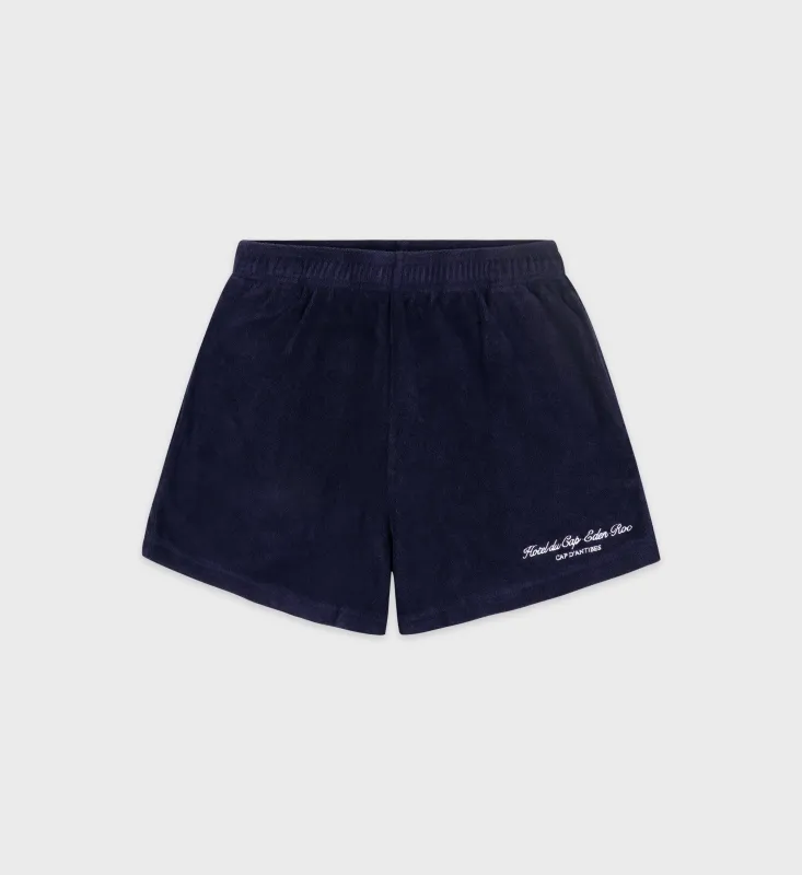Eden Script Terry Short - Navy/White sold by Sporty and Rich