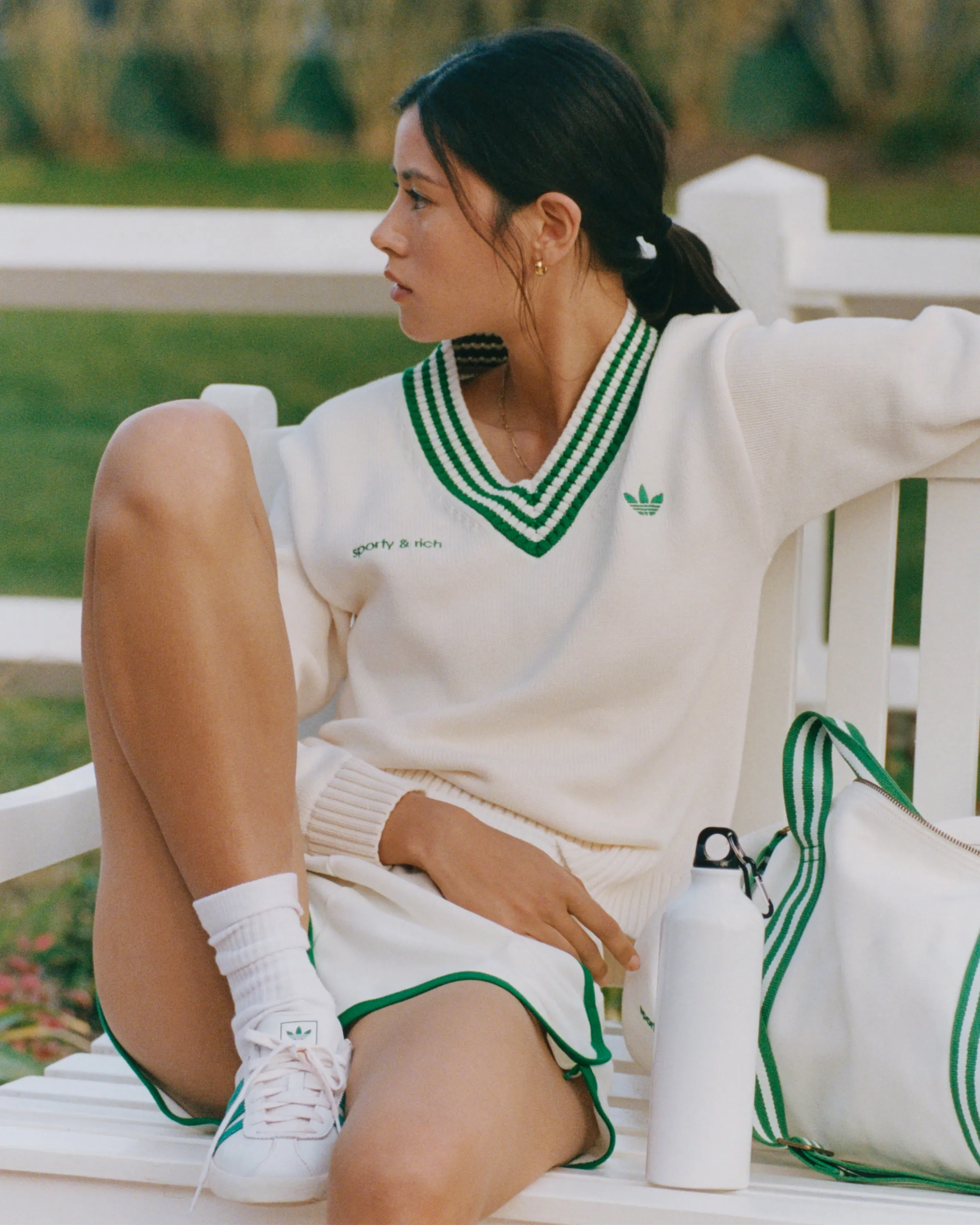Adidas V-Neck Sweater - Off White/Court Green sold by Sporty and Rich product image thumbnail 2