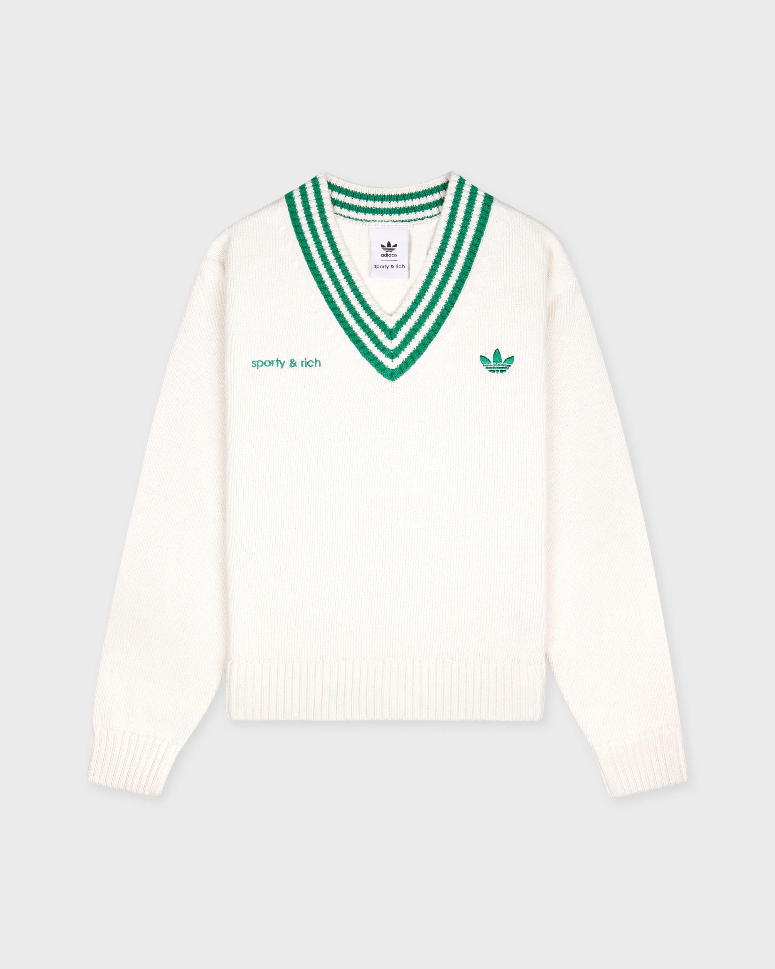 Adidas V-Neck Sweater - Off White/Court Green sold by Sporty and Rich
