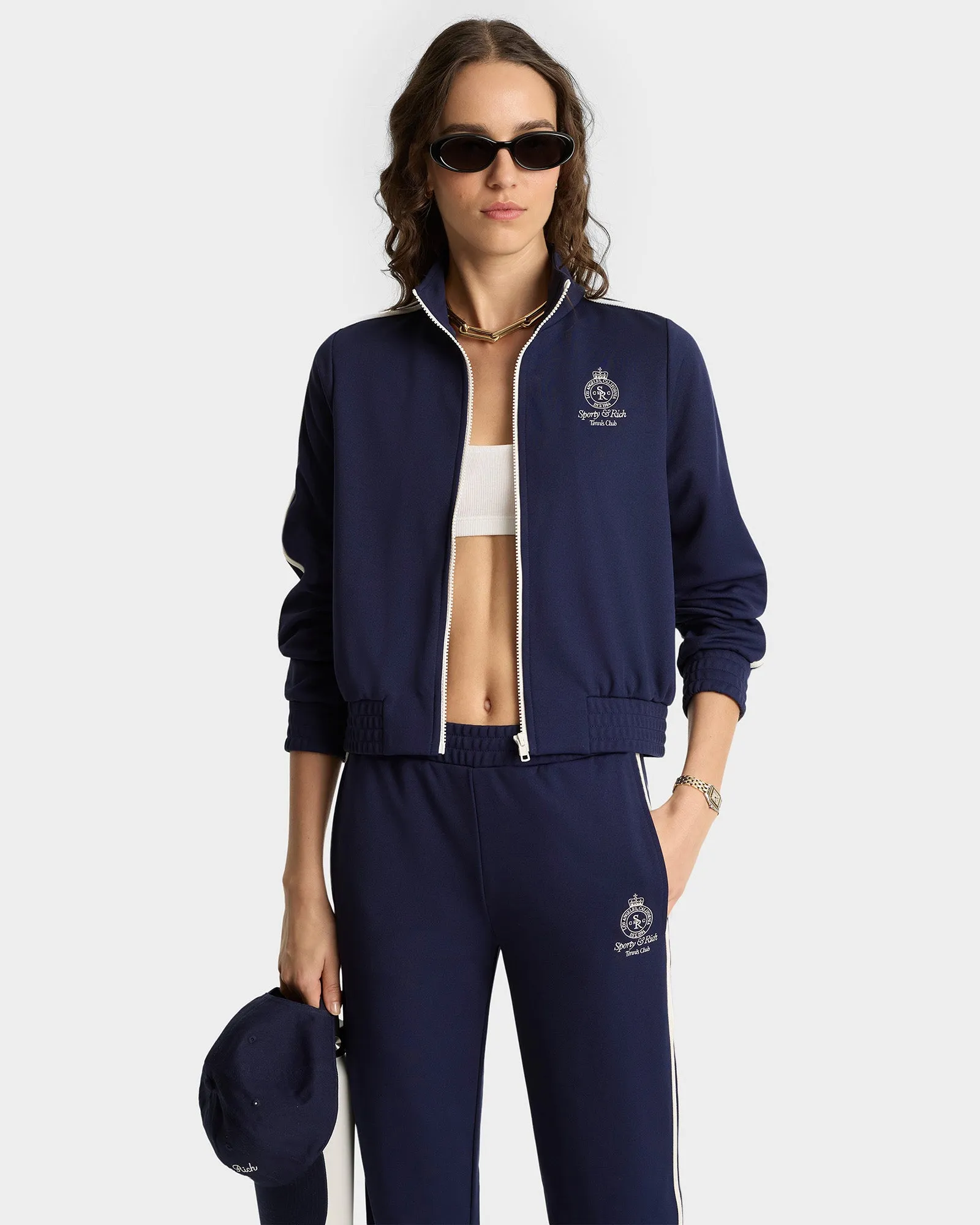 Crown Tennis Track Jacket - Navy/White sold by Sporty and Rich product image thumbnail 2