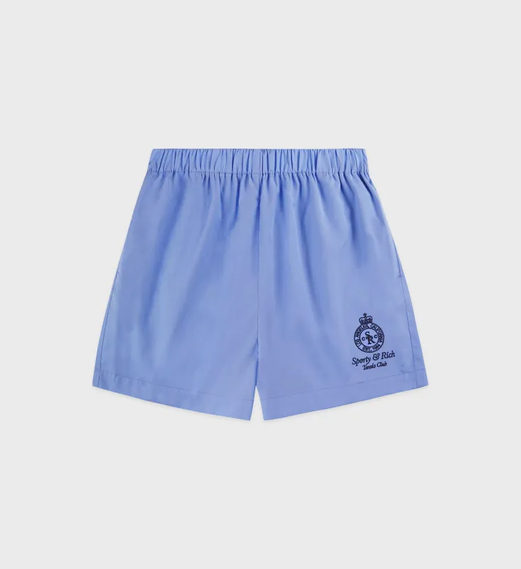 Crown Tennis Poplin Short - Flax blue sold by Sporty and Rich