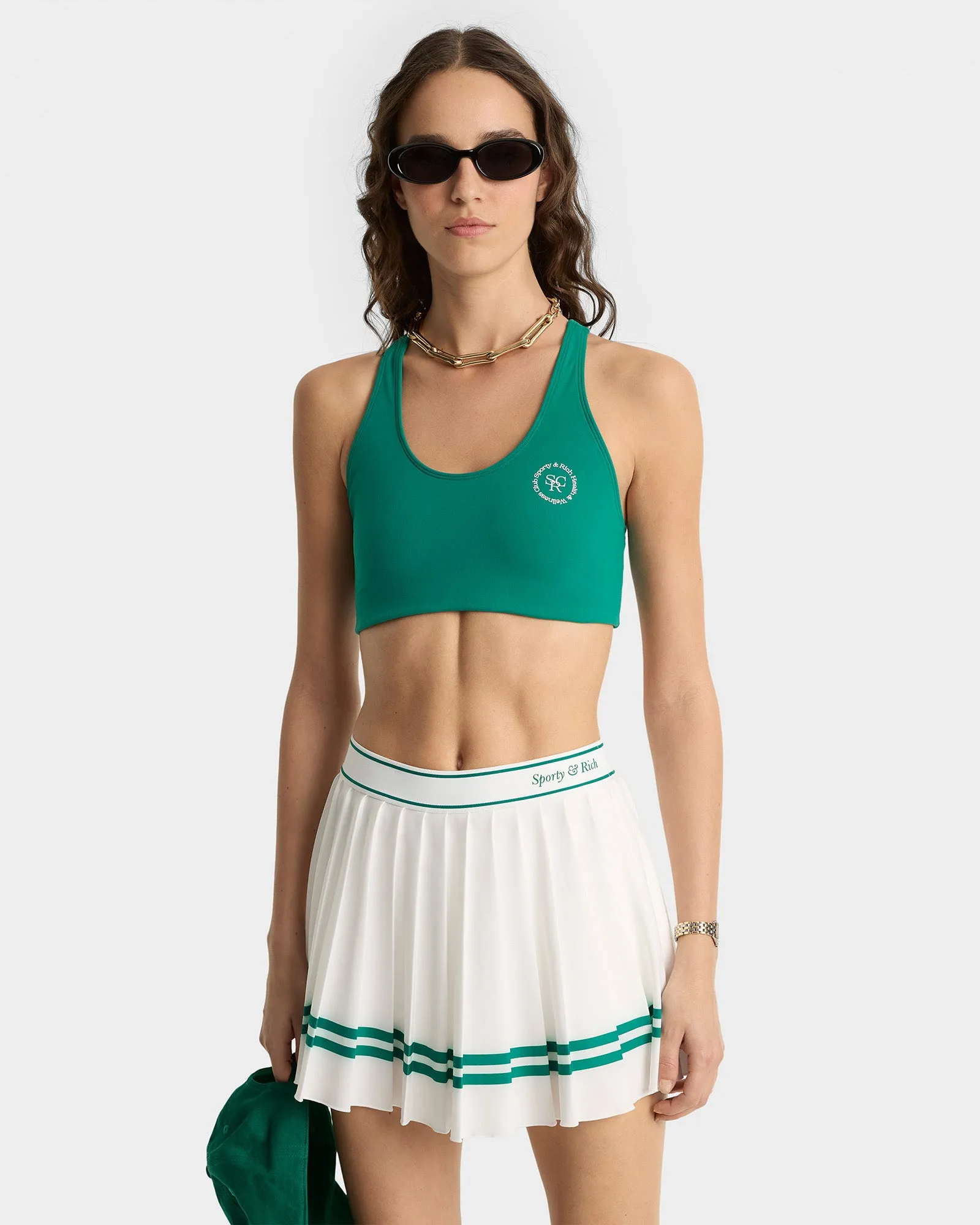 Italic Logo Pleated Skirt - White/Alpine sold by Sporty and Rich product image thumbnail 2