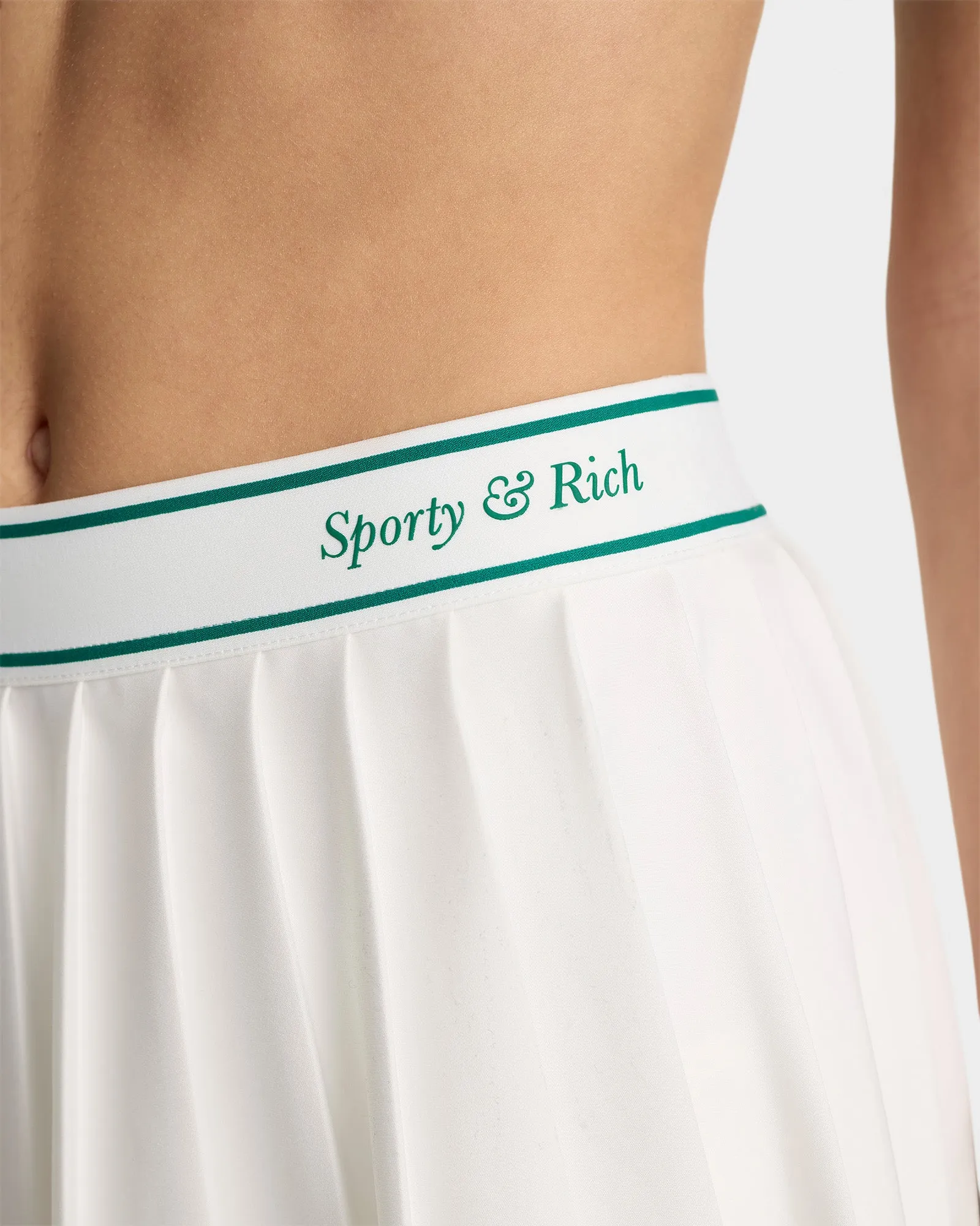 Italic Logo Pleated Skirt - White/Alpine sold by Sporty and Rich product image thumbnail 3