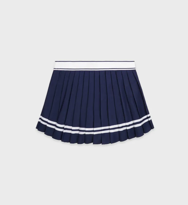 Italic Logo Pleated Skirt - Navy/White sold by Sporty and Rich