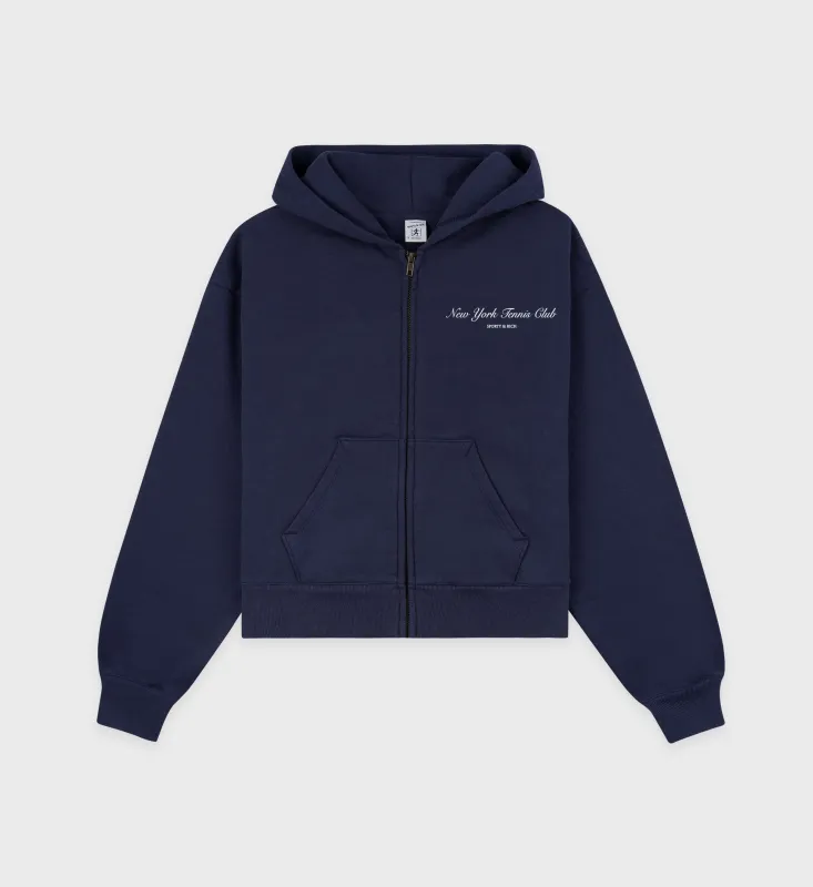 NY Tennis Club Cropped Zip Hoodie - Navy sold by Sporty and Rich