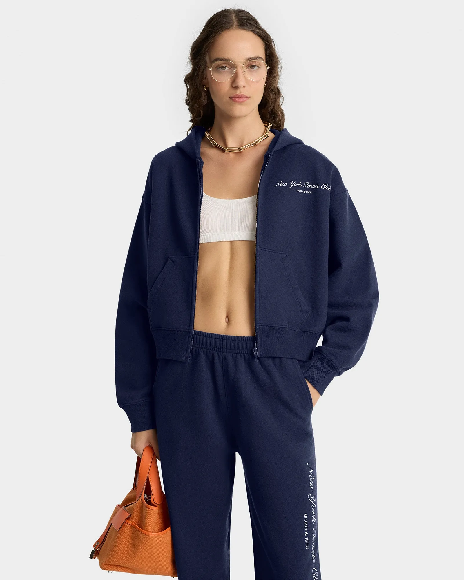 NY Tennis Club Cropped Zip Hoodie - Navy sold by Sporty and Rich product image thumbnail 3
