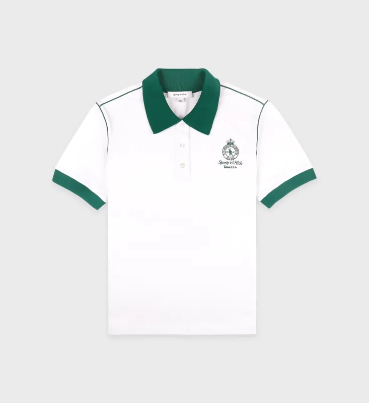 Crown 70s Pique Polo - White/Alpine sold by Sporty and Rich