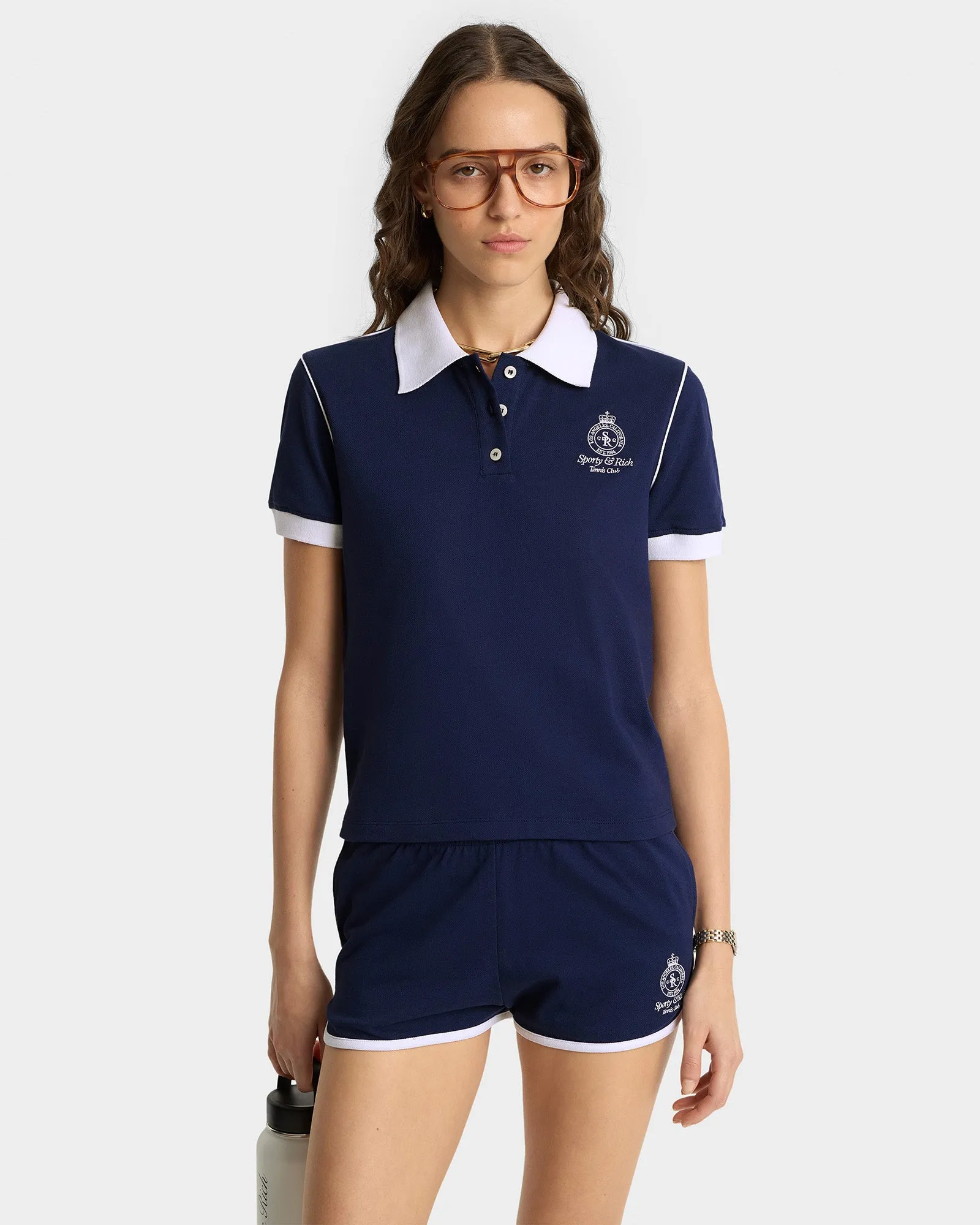 Crown 70s Pique Polo - Navy/White sold by Sporty and Rich product image thumbnail 3