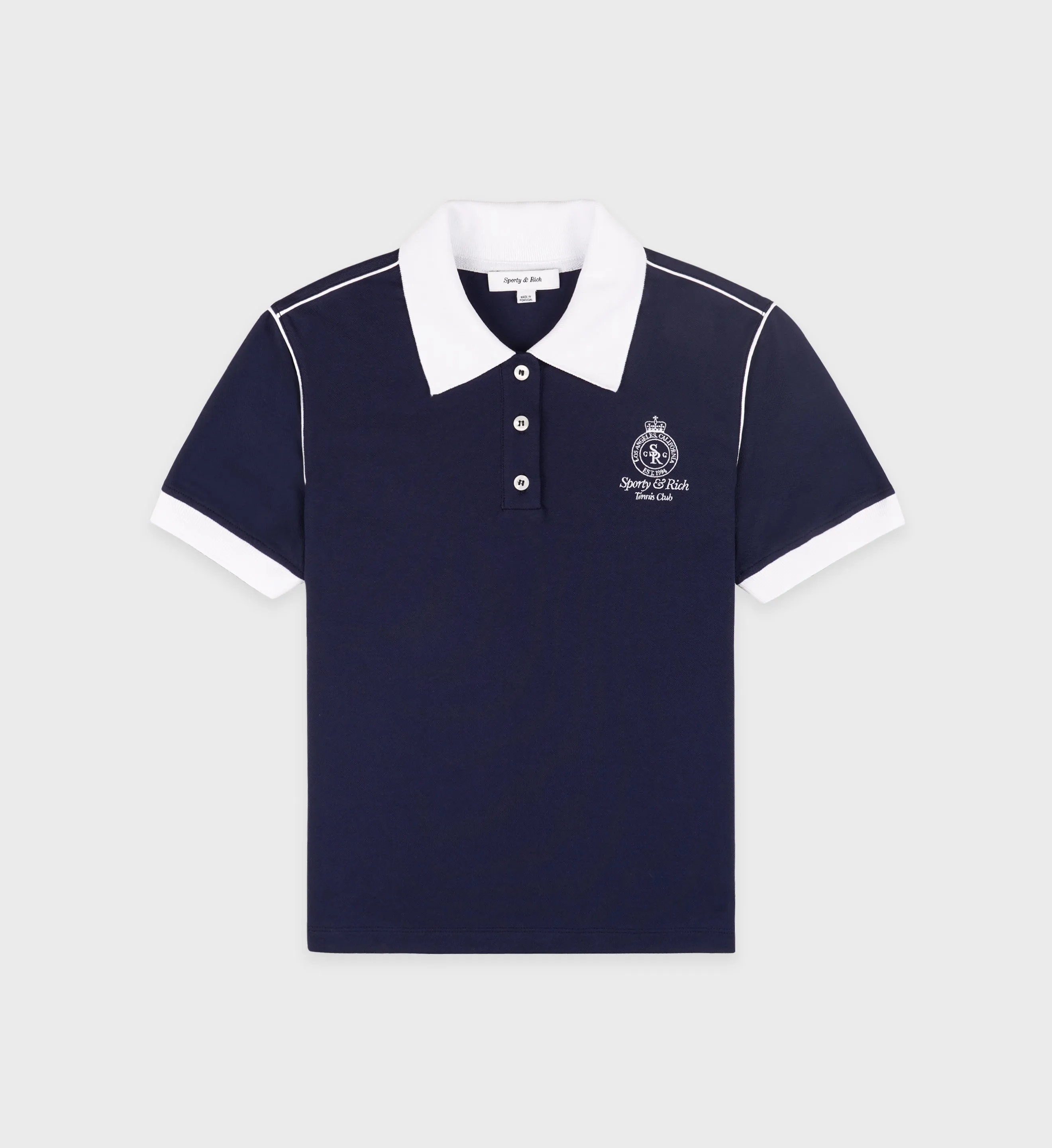 Crown 70s Pique Polo - Navy/White sold by Sporty and Rich