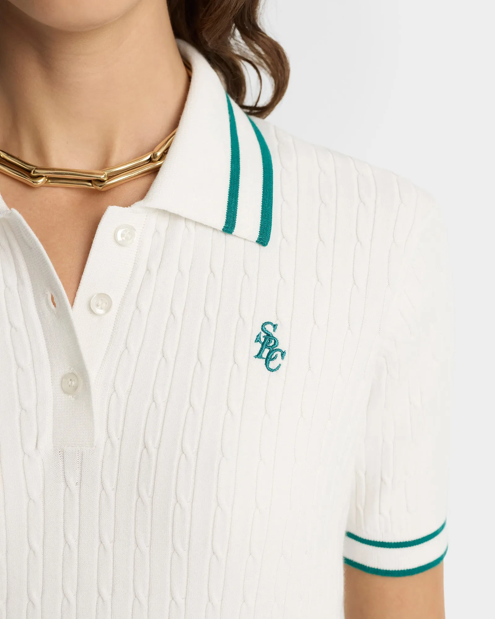 SRC Mini Cable Polo - White/Alpine sold by Sporty and Rich product image thumbnail 5