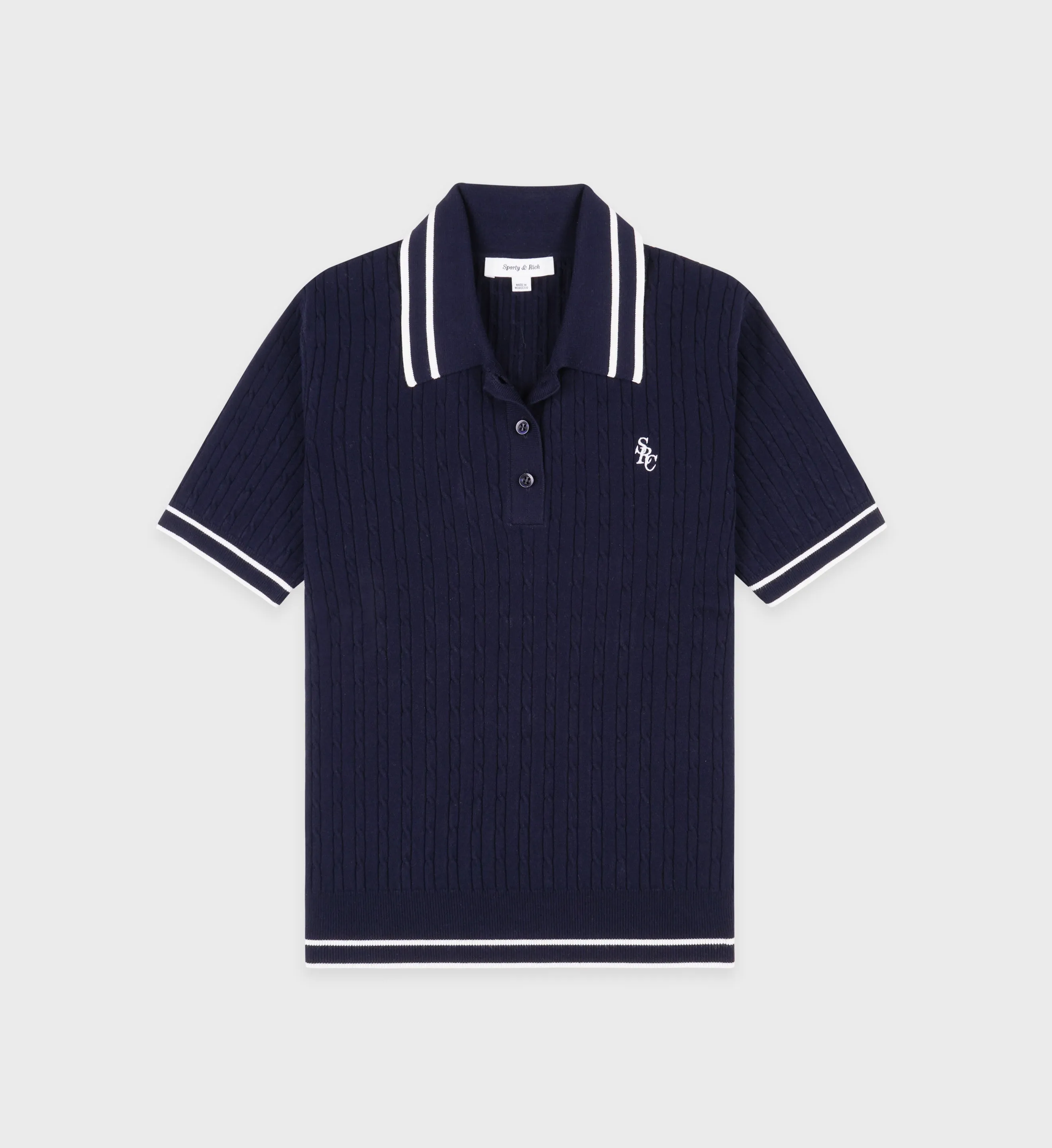SRC Mini Cable Polo - Navy/White sold by Sporty and Rich
