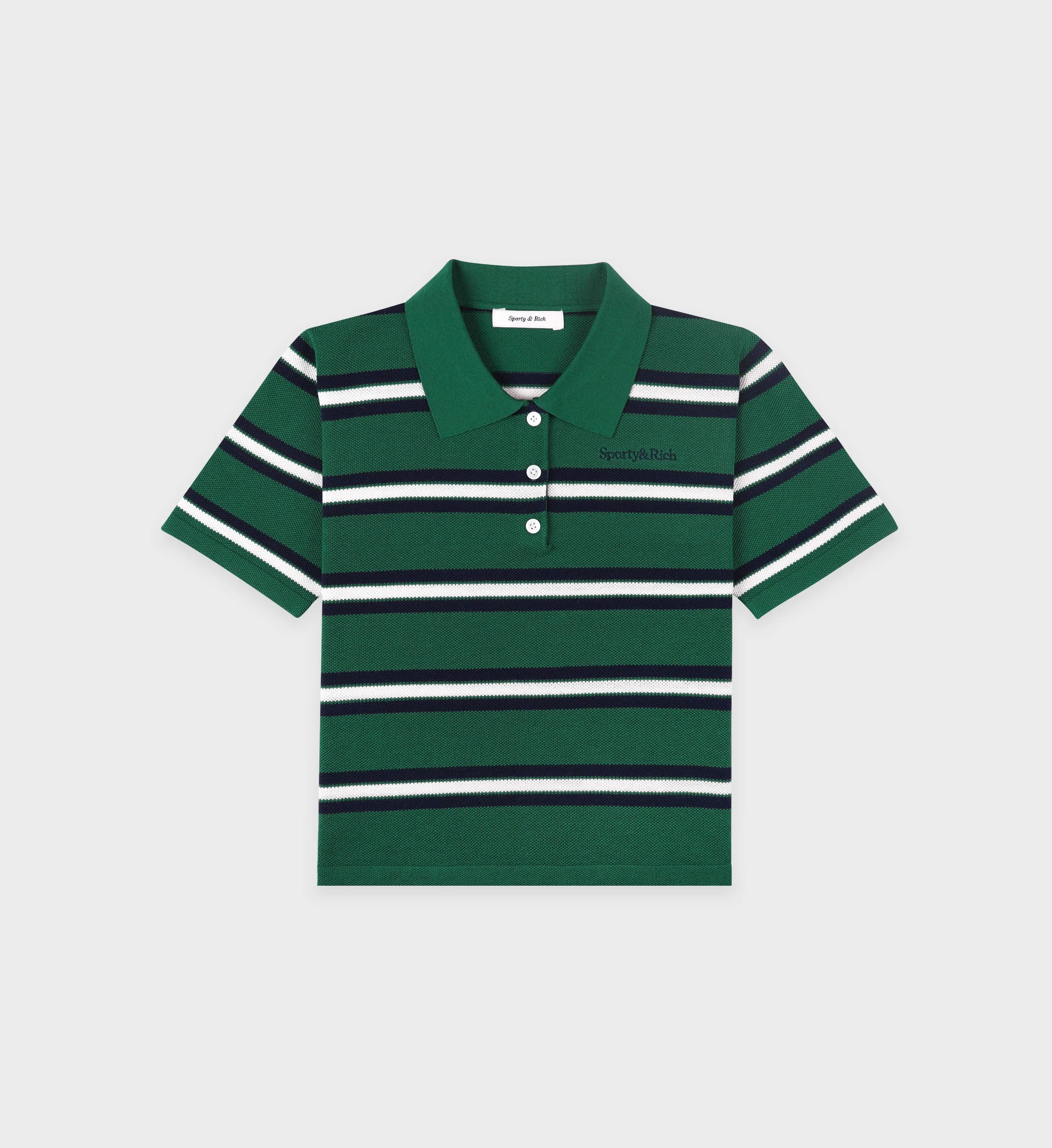Serif Logo Silk Pique Cropped Polo - Alpine/White/Navy sold by Sporty and Rich