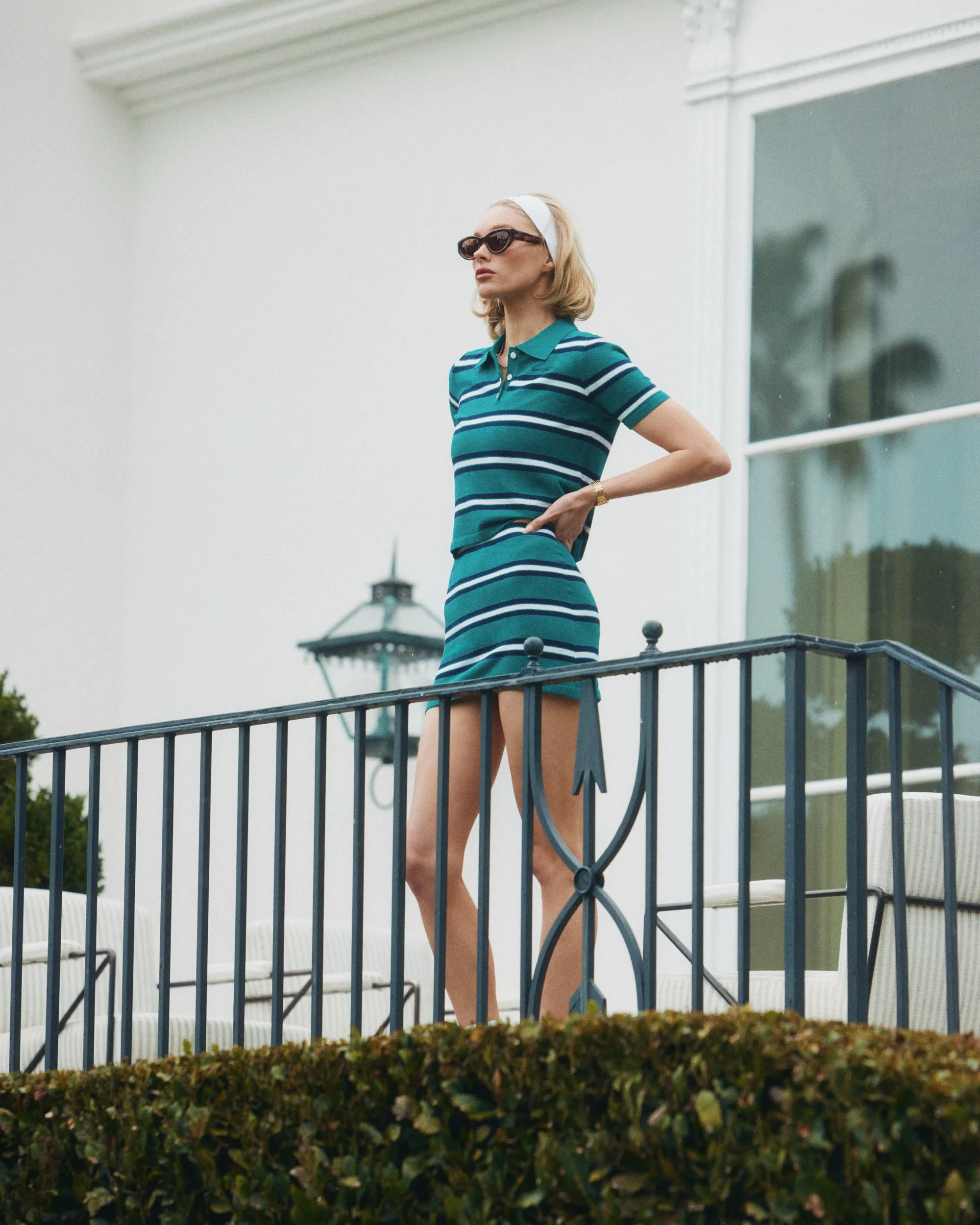 Serif Logo Silk Pique Cropped Polo - Alpine/White/Navy sold by Sporty and Rich product image thumbnail 3