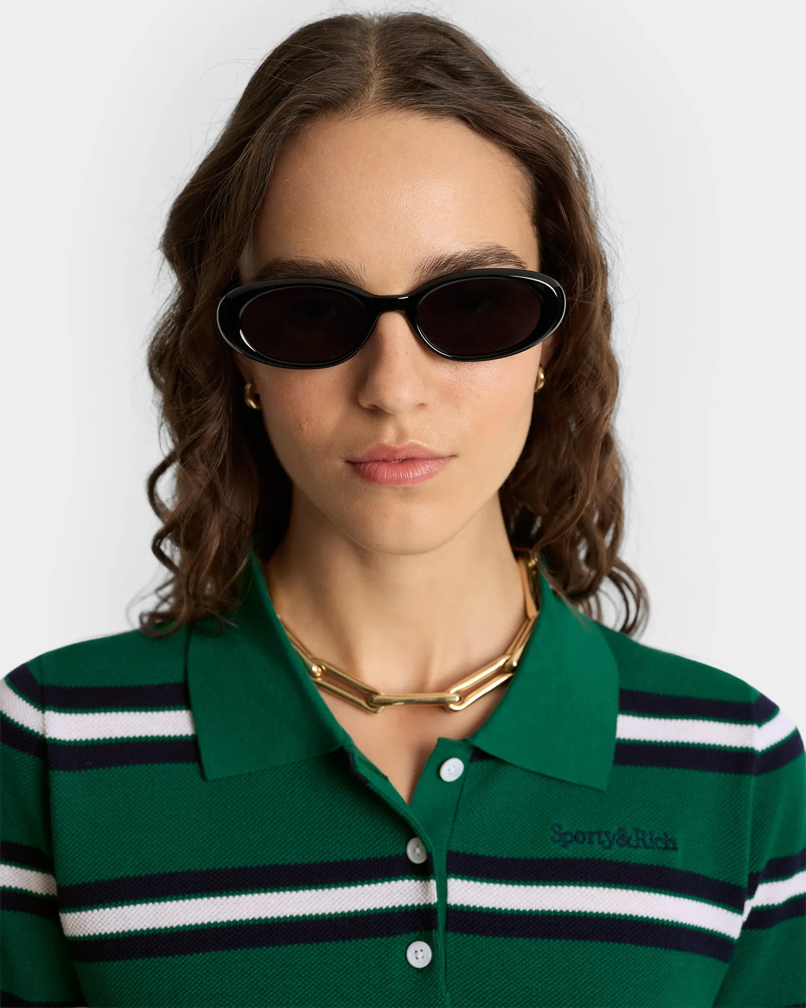 Serif Logo Silk Pique Cropped Polo - Alpine/White/Navy sold by Sporty and Rich product image thumbnail 5