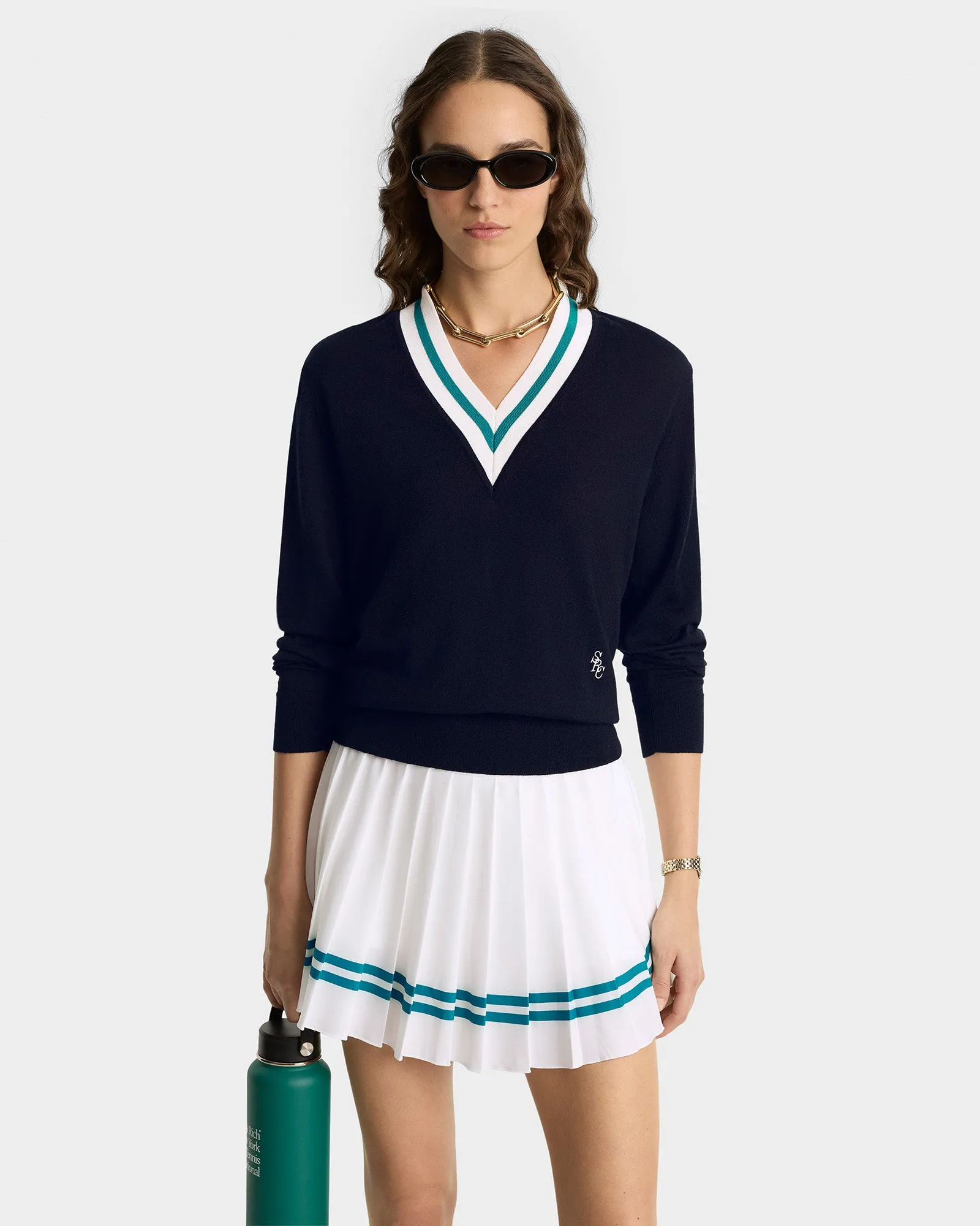 SRC Minimalist V-Neck Sweater - Navy/Off White/Alpine sold by Sporty and Rich product image thumbnail 2