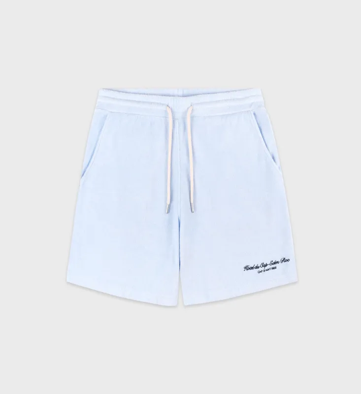 Eden Script Terry Short - Ciel/Navy sold by Sporty and Rich