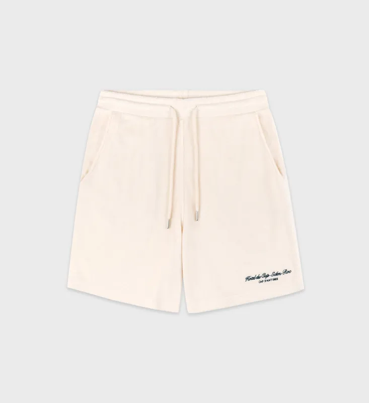 Eden Script Terry Short - Cream/Navy sold by Sporty and Rich