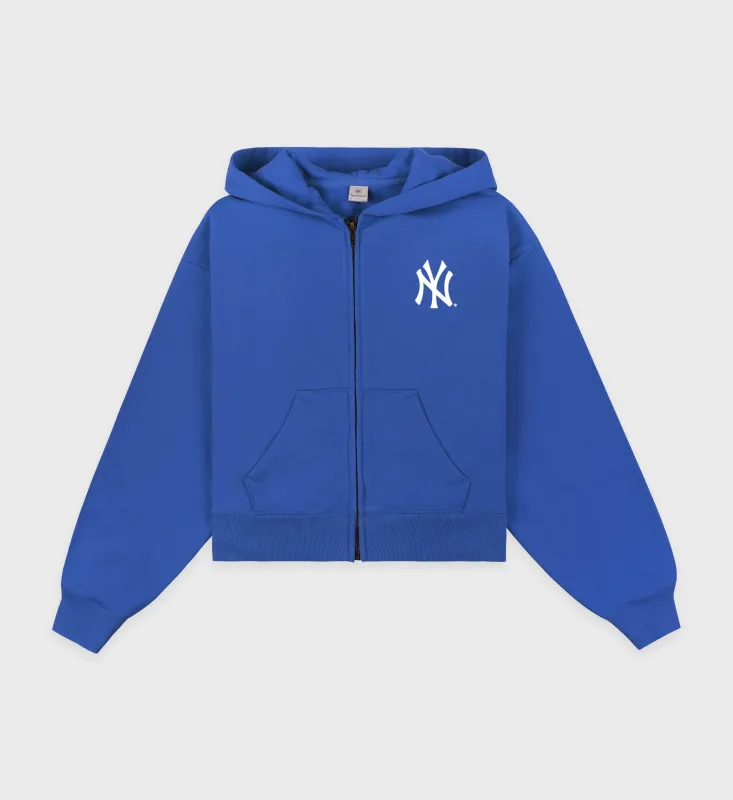Yankees Serif Cropped Zip Hoodie - Team Blue/White sold by Sporty and Rich