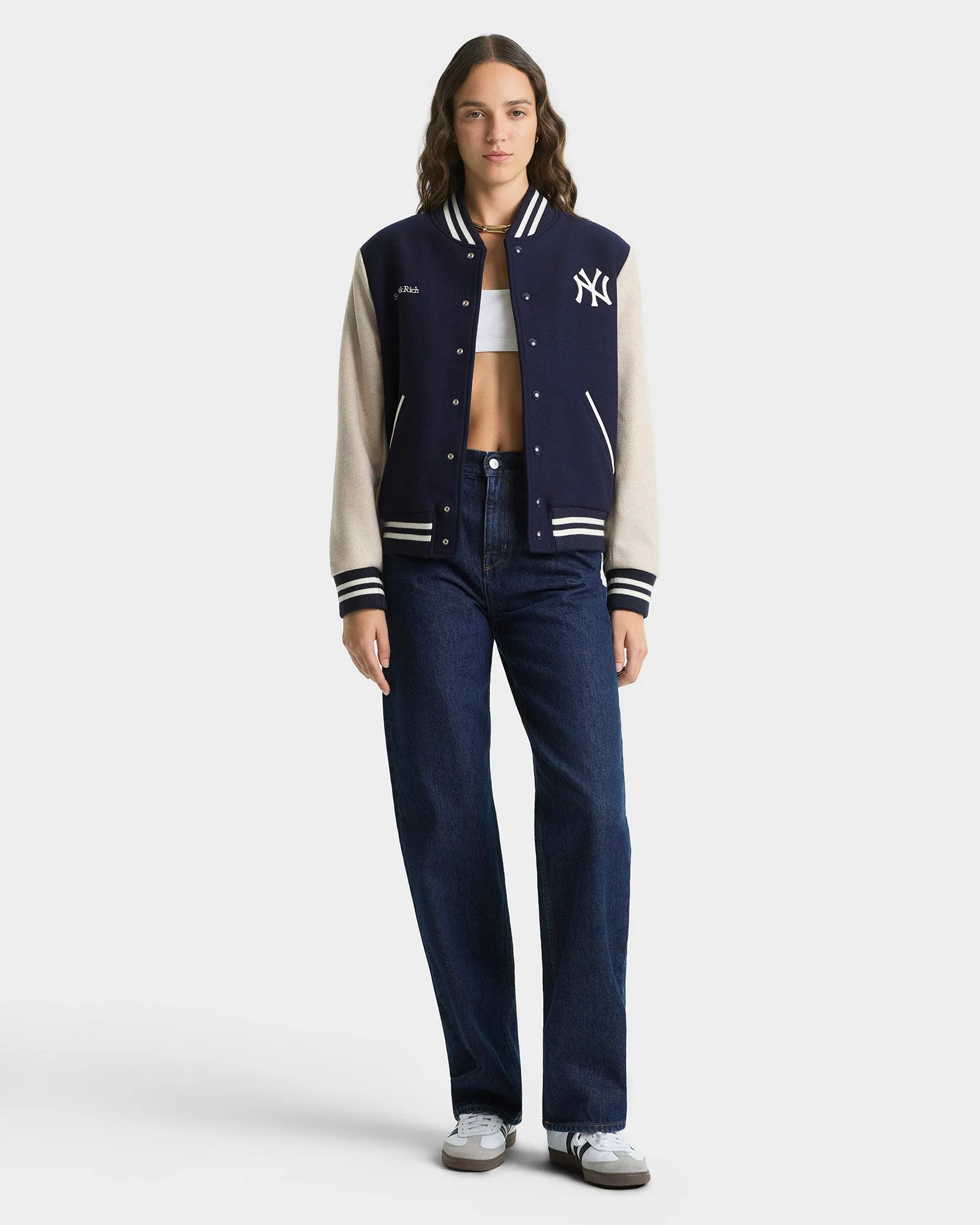 Homerun Wool Varsity Jacket - Navy/Cream sold by Sporty and Rich product image thumbnail 4