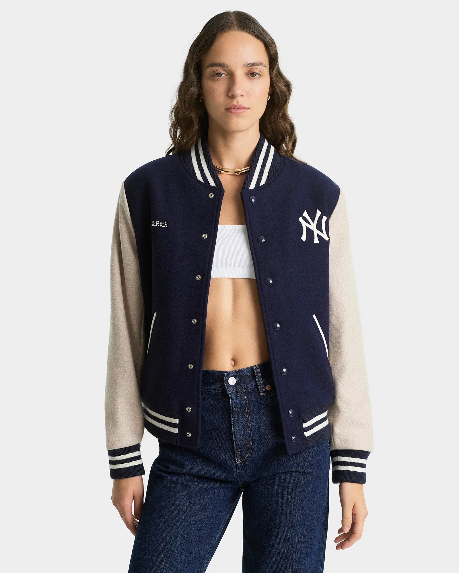 Homerun Wool Varsity Jacket - Navy/Cream sold by Sporty and Rich product image thumbnail 5