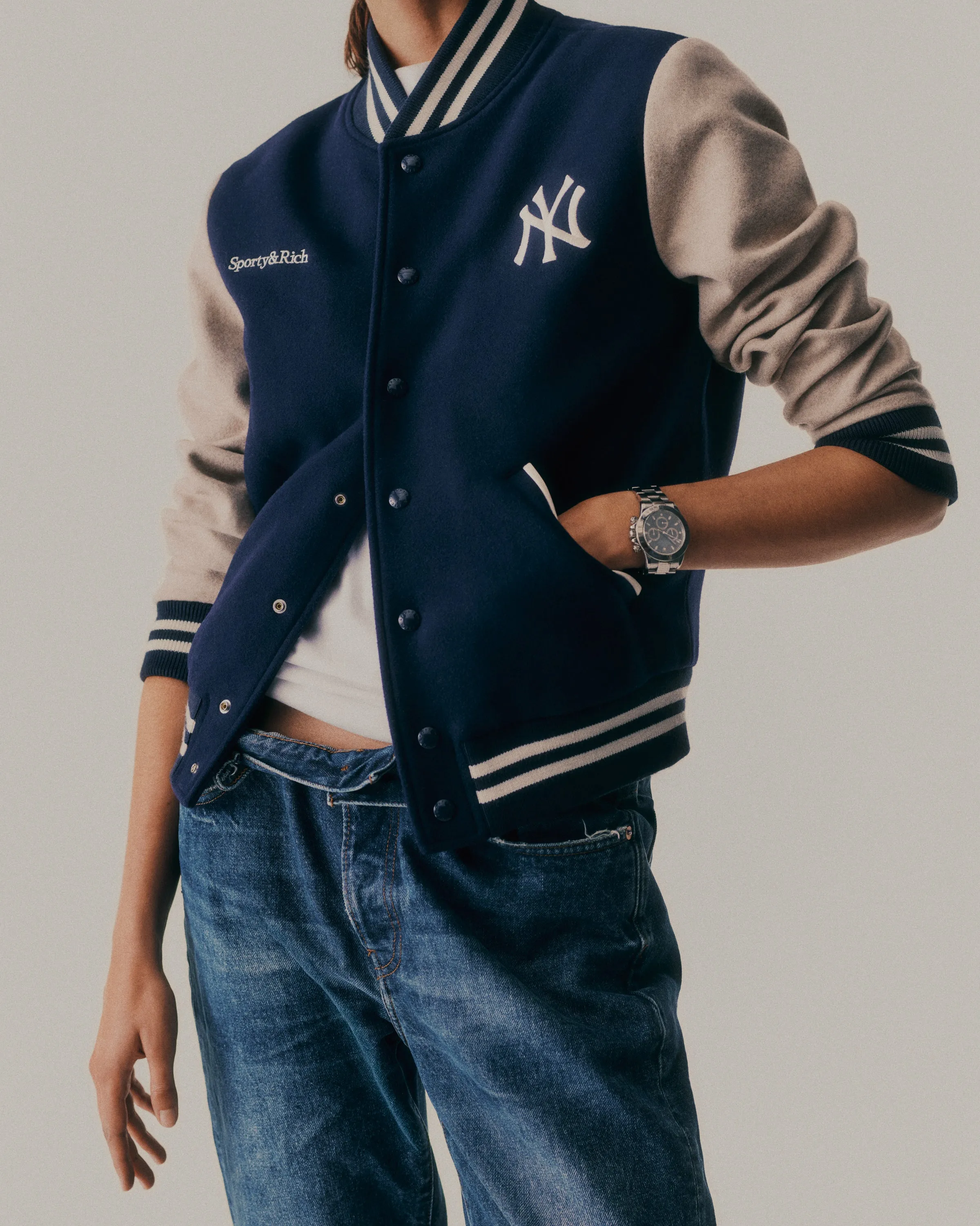 Homerun Wool Varsity Jacket - Navy/Cream sold by Sporty and Rich product image thumbnail 2