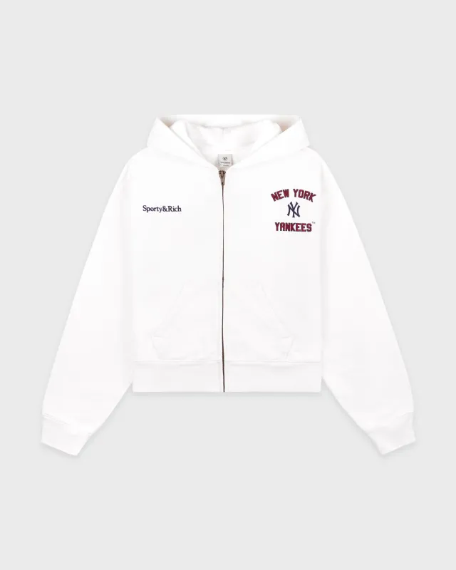 Homerun Cropped Zip Hoodie - White sold by Sporty and Rich