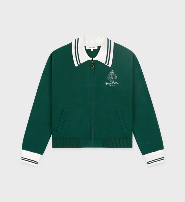 Crown Tennis Zipped Cardigan - Alpine/White sold by Sporty and Rich