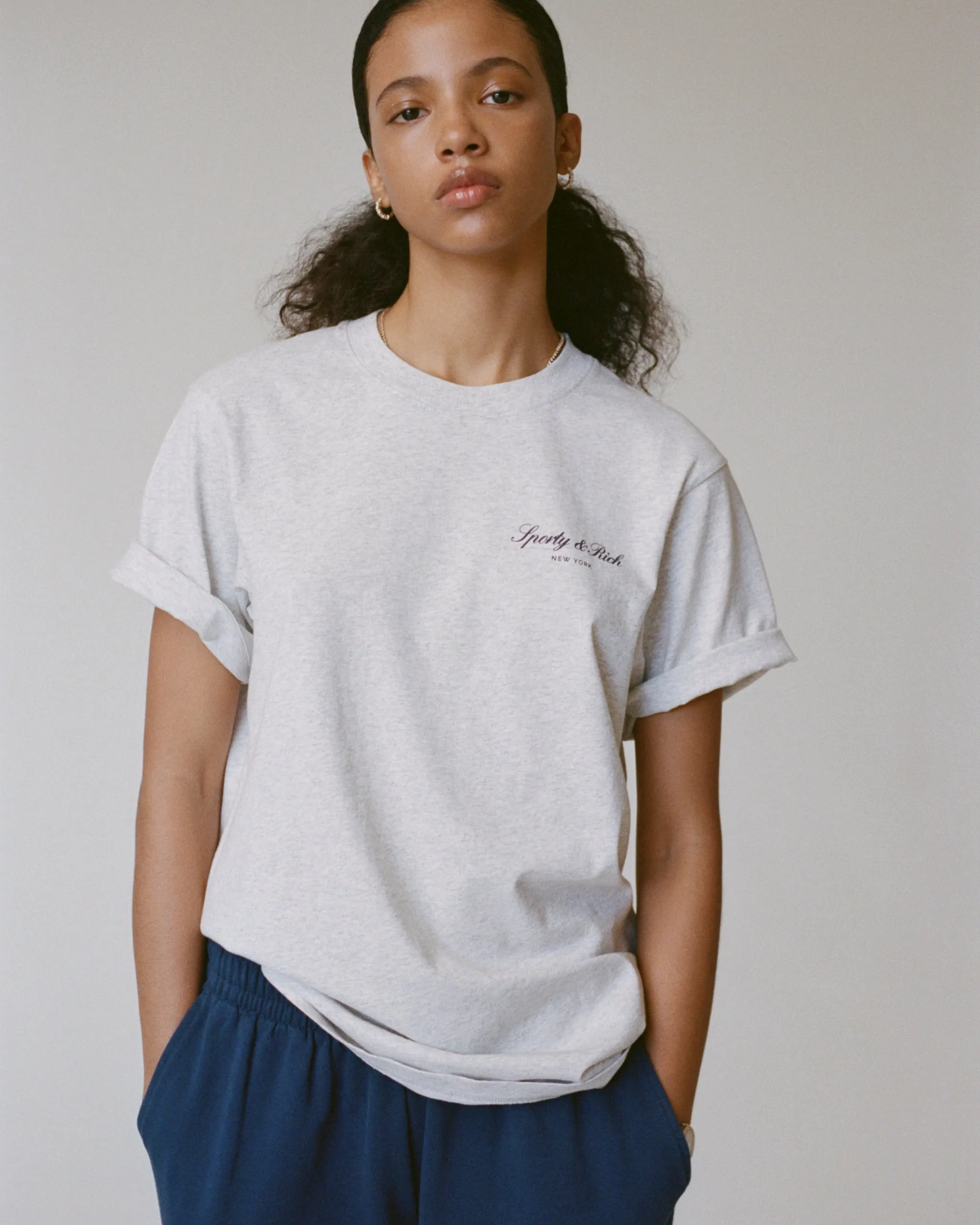 Signature NY T-Shirt - Heather Gray/Navy sold by Sporty and Rich product image thumbnail 2