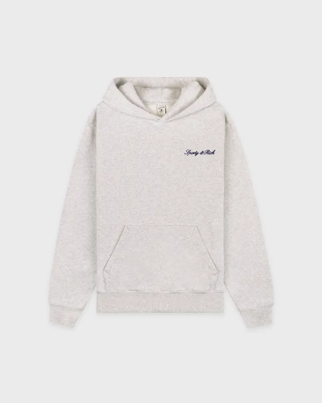 Signature Logo Embroidered Hoodie - Heather Gray/Navy sold by Sporty and Rich
