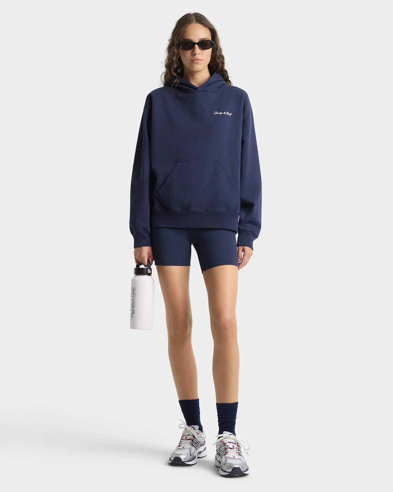 Signature Logo Embroidered Hoodie - Navy/White sold by Sporty and Rich product image thumbnail 2