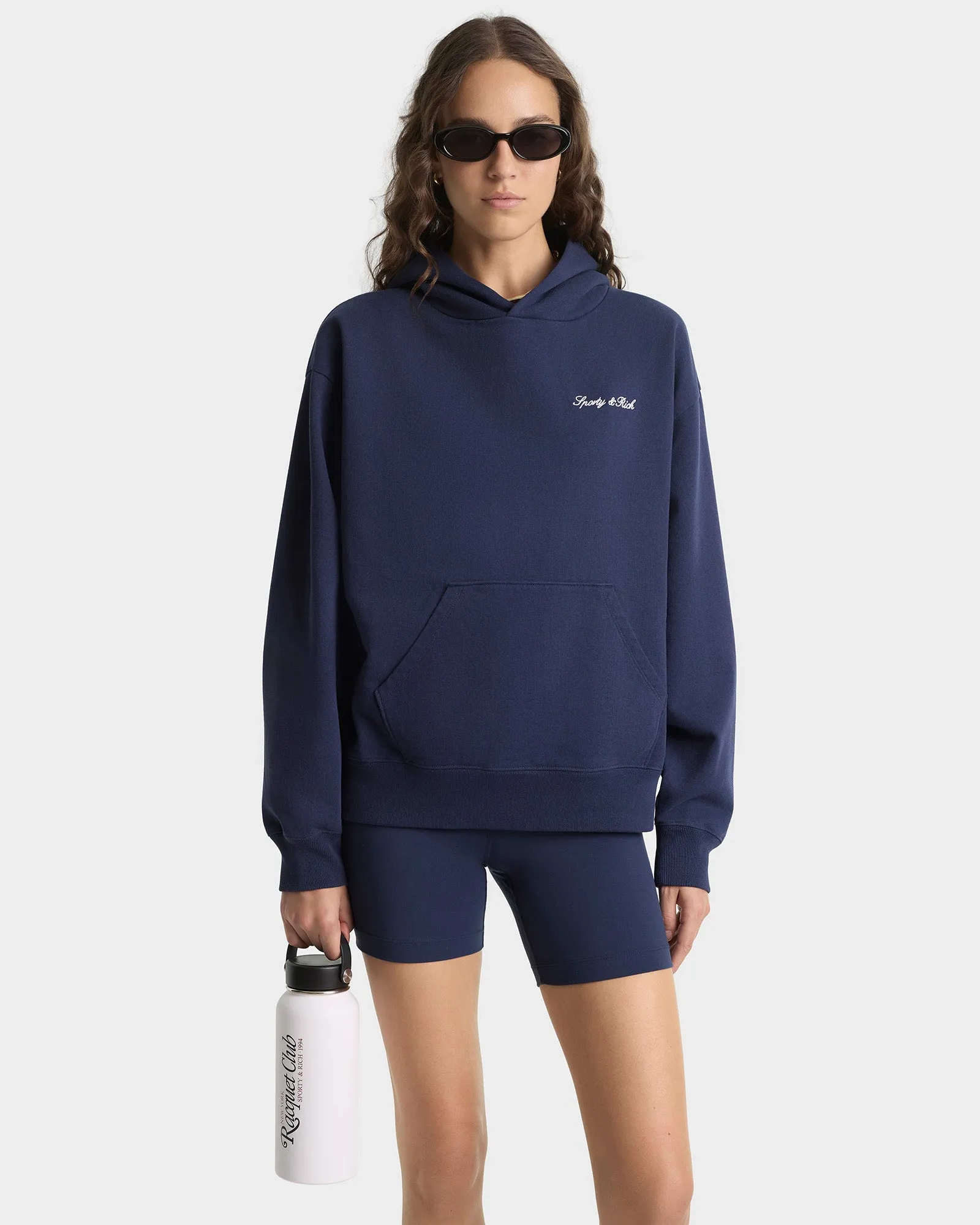 Signature Logo Embroidered Hoodie - Navy/White sold by Sporty and Rich product image thumbnail 3