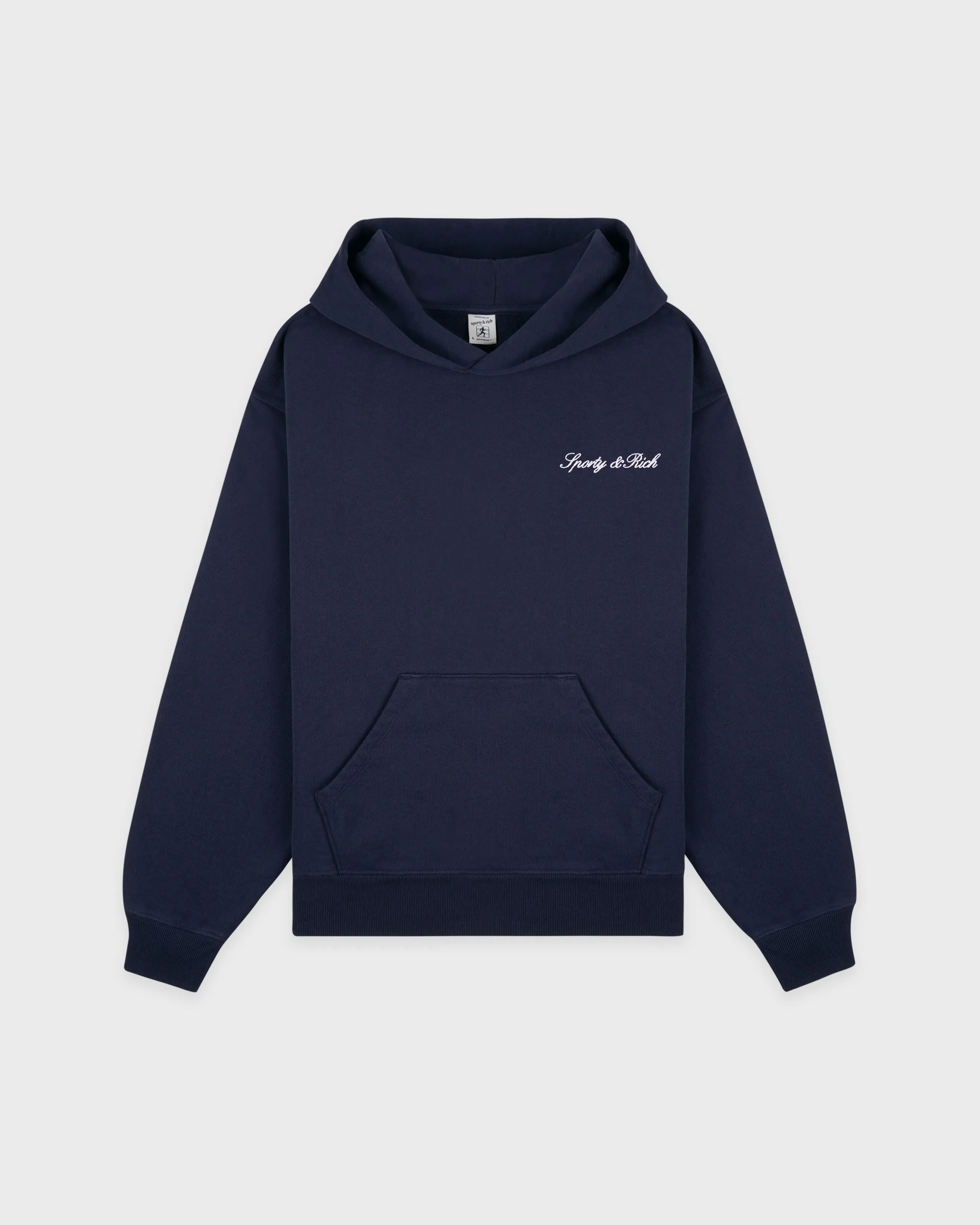 Signature Logo Embroidered Hoodie - Navy/White sold by Sporty and Rich
