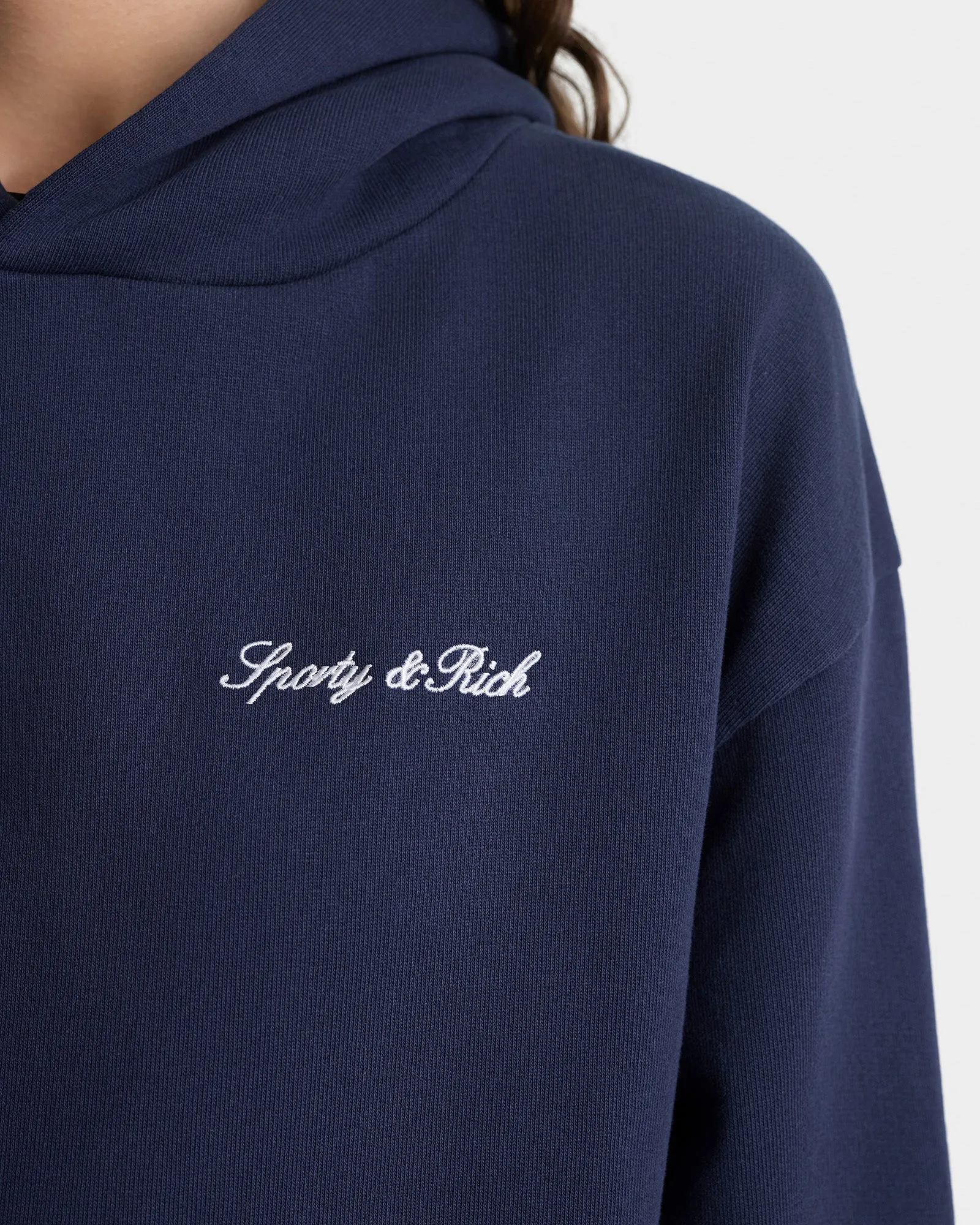 Signature Logo Embroidered Hoodie - Navy/White sold by Sporty and Rich product image thumbnail 4