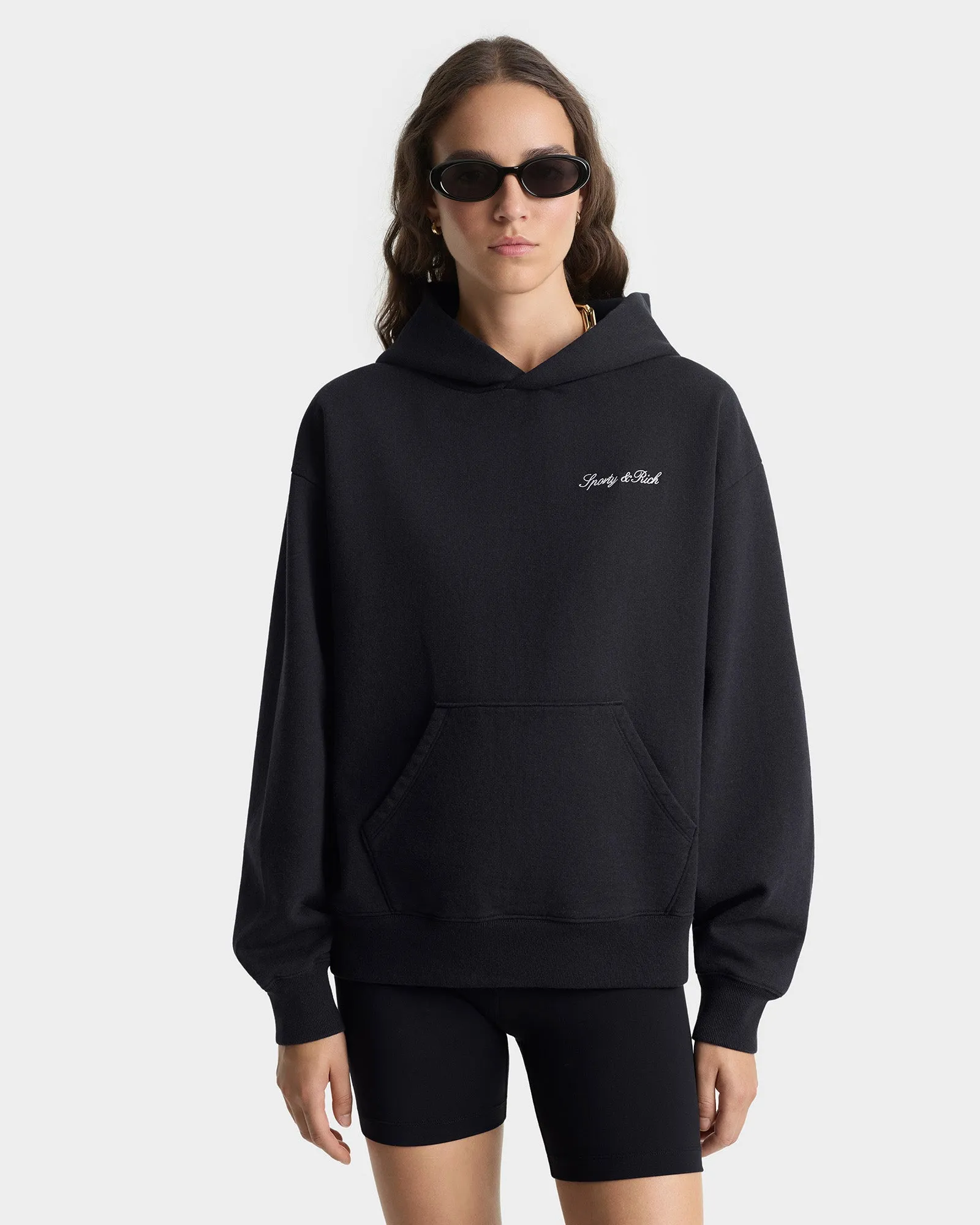 Signature Logo Embroidered Hoodie - Black/White sold by Sporty and Rich product image thumbnail 3
