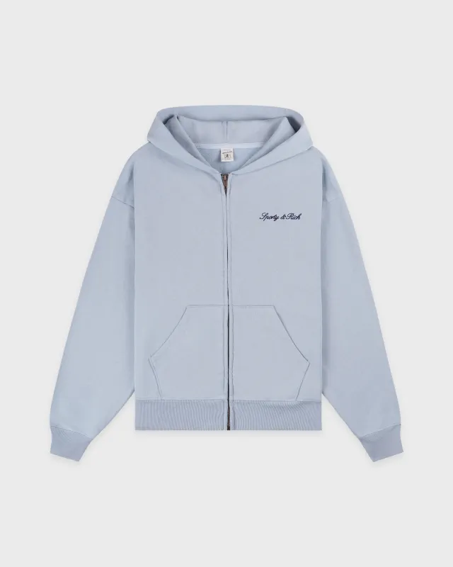 Signature Logo Embroidered Zip Hoodie - Faded Blue/Navy sold by Sporty and Rich