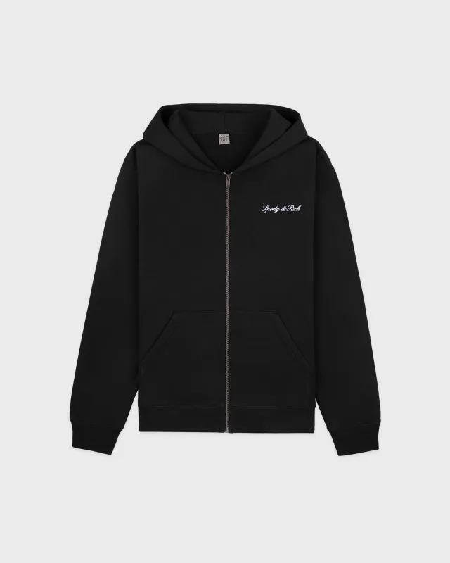 Signature Logo Embroidered Zip Hoodie - Black/White sold by Sporty and Rich