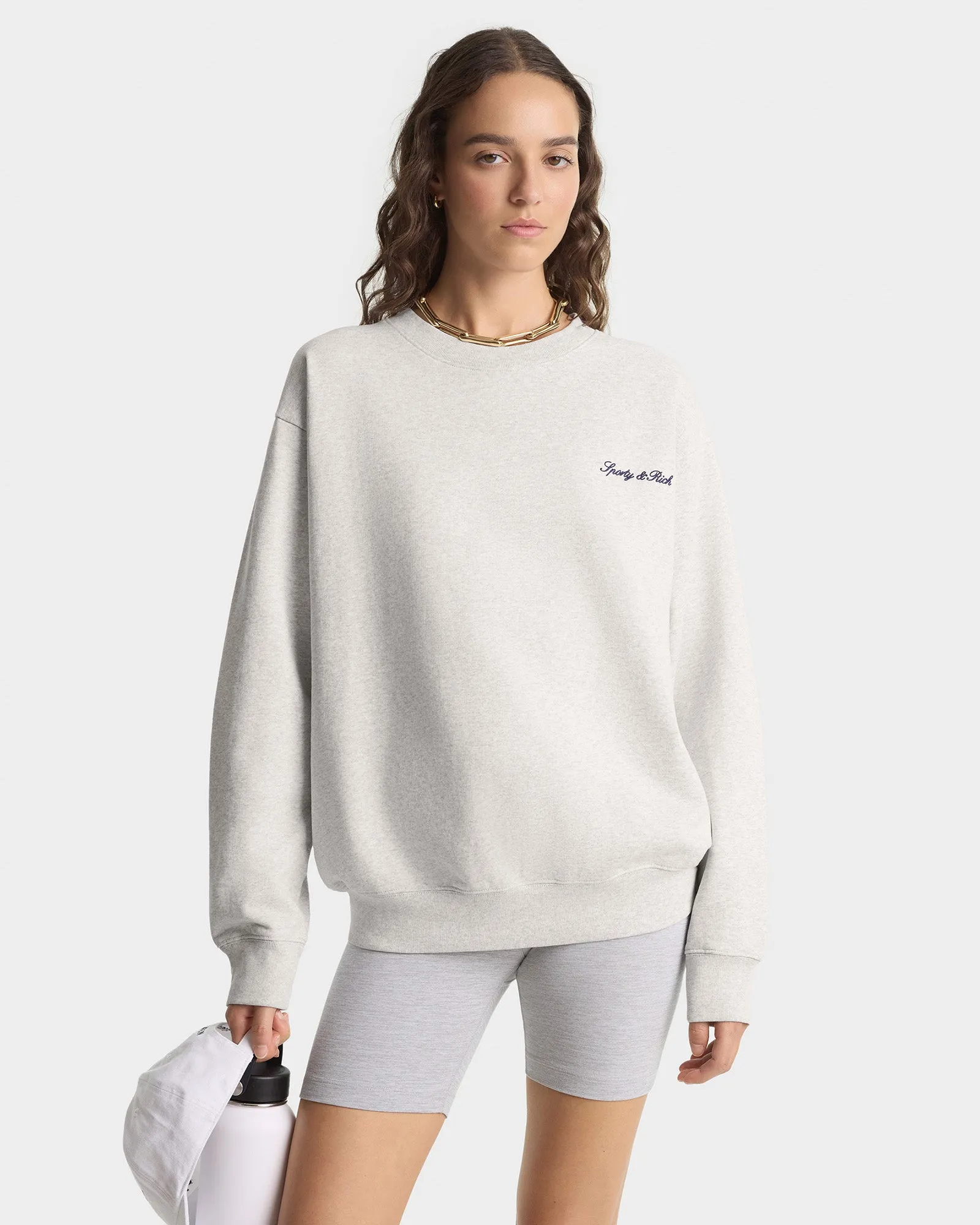 Signature Logo Embroidered Crewneck - Heather Gray/Navy sold by Sporty and Rich product image thumbnail 3
