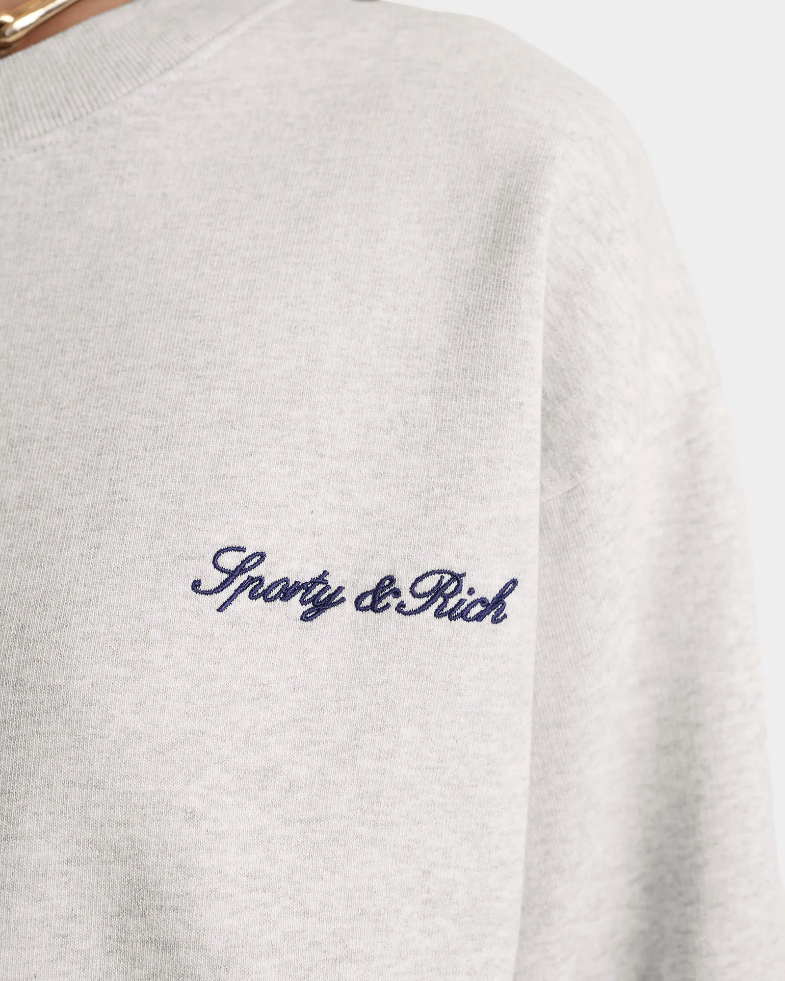 Signature Logo Embroidered Crewneck - Heather Gray/Navy sold by Sporty and Rich product image thumbnail 4